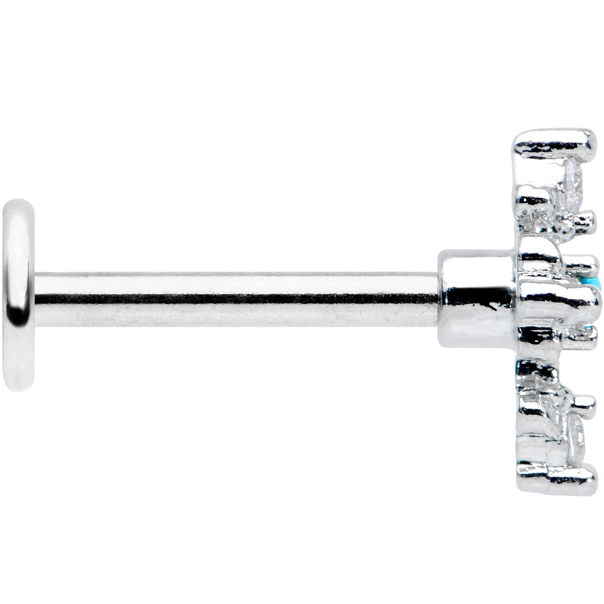 16G 5/16 Clear Blue Gem Renaissance Cross Labret Monroe Tragus - Image 3