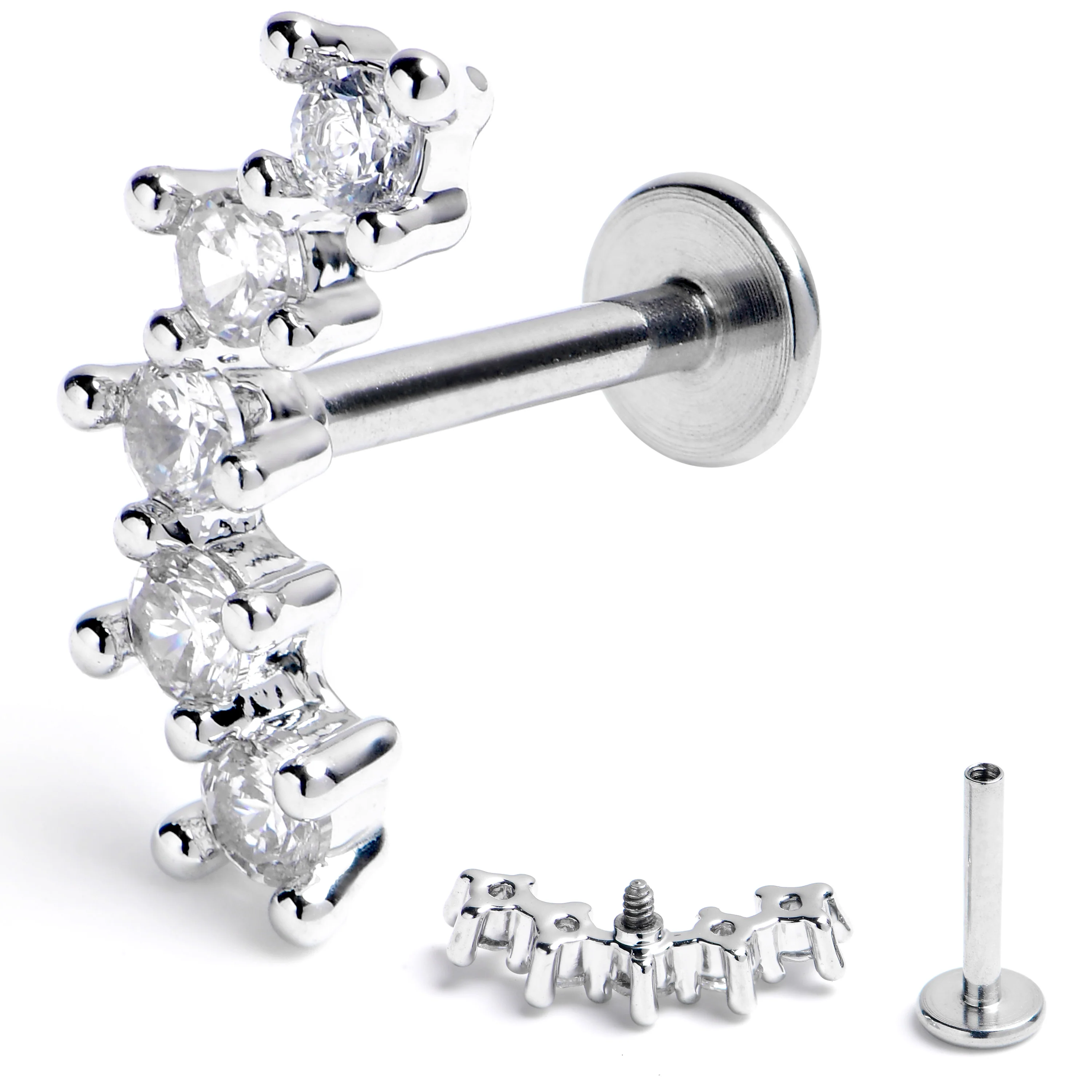 16G 5/16 Clear CZ Gem Arching Beauty Internally Threaded Labret