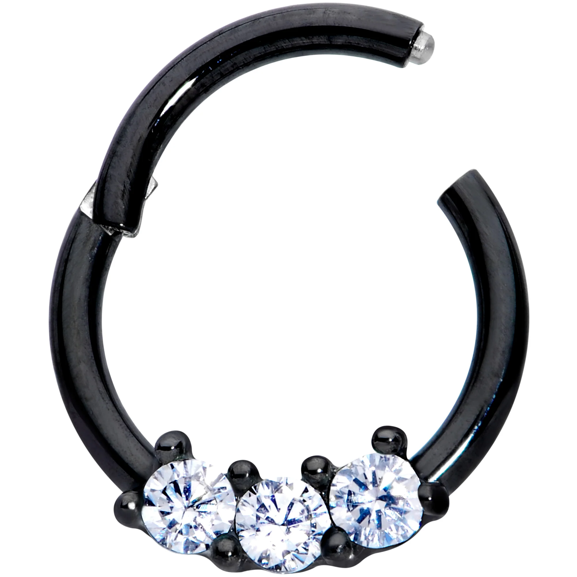 16G 5/16 Clear CZ Gem Black Trio Hinged Segment Ring - Image 2