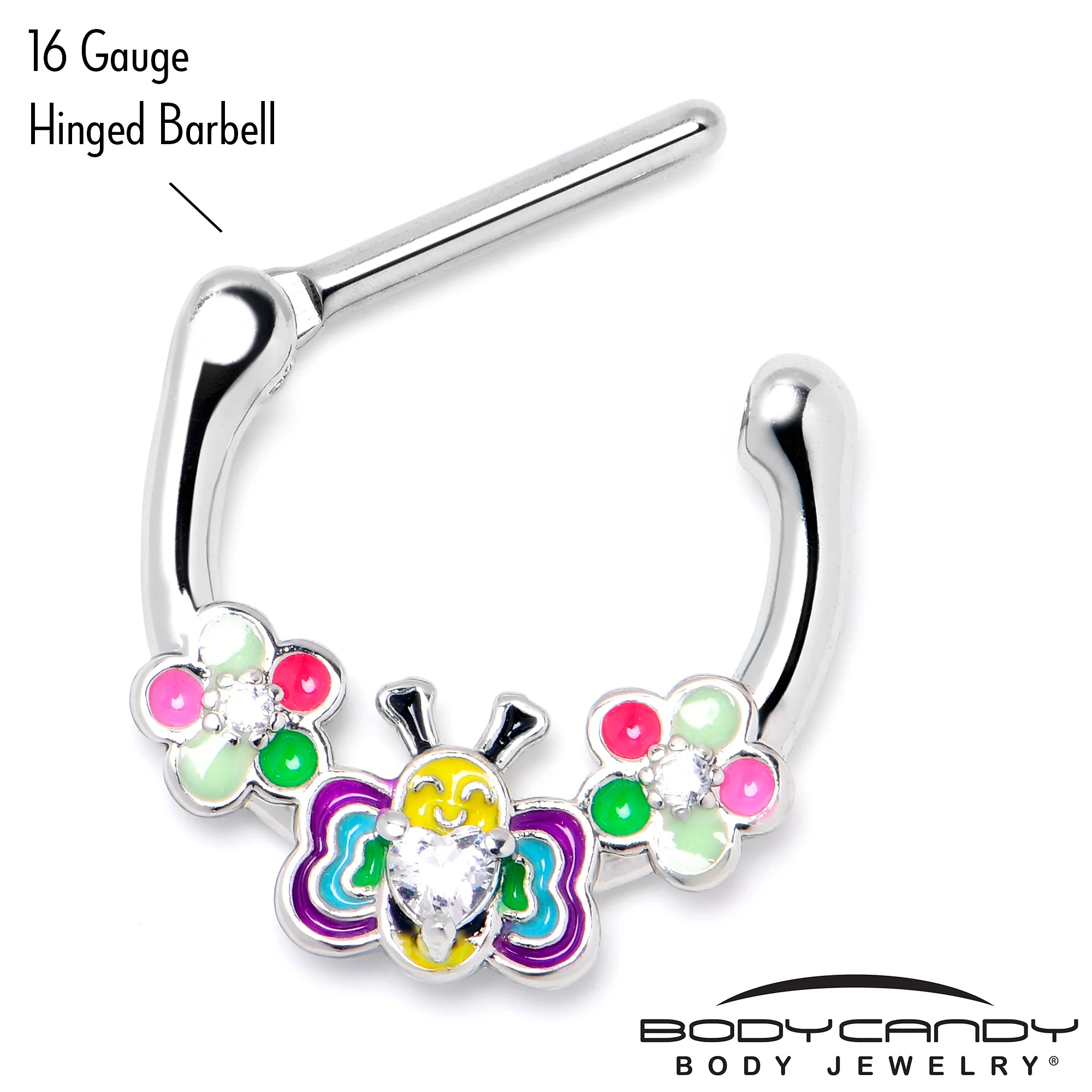 16G 5/16 Clear CZ Gem Butterfly Love Bug Flower Cartilage Clicker - Image 5