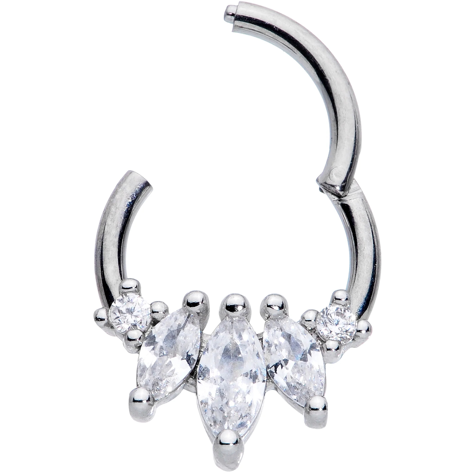 16G 5/16 Clear CZ Gem Circlet Hinged Segment Ring - Image 2
