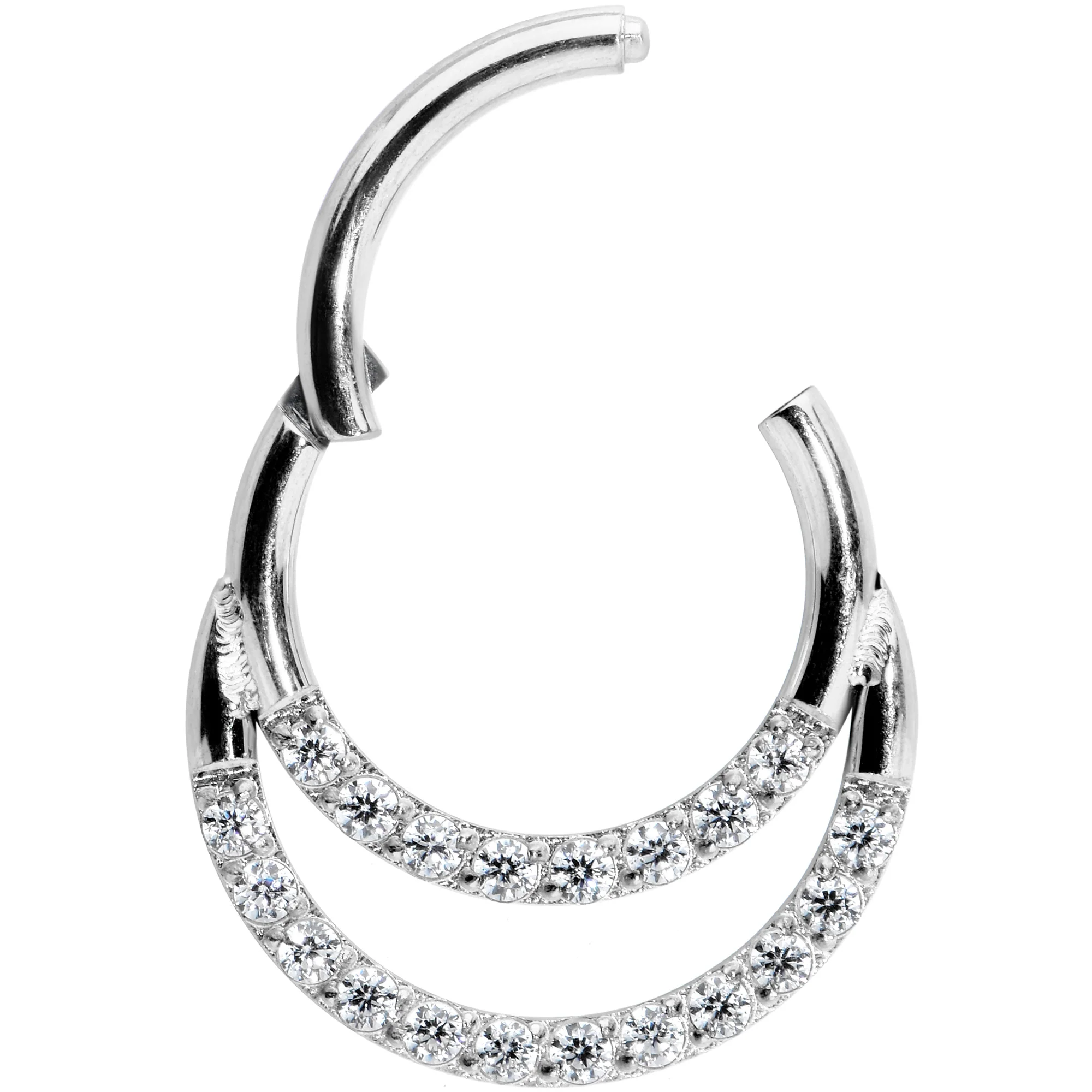 16G 5/16 Clear CZ Gem Double Row Hinged Segment Ring - Image 2