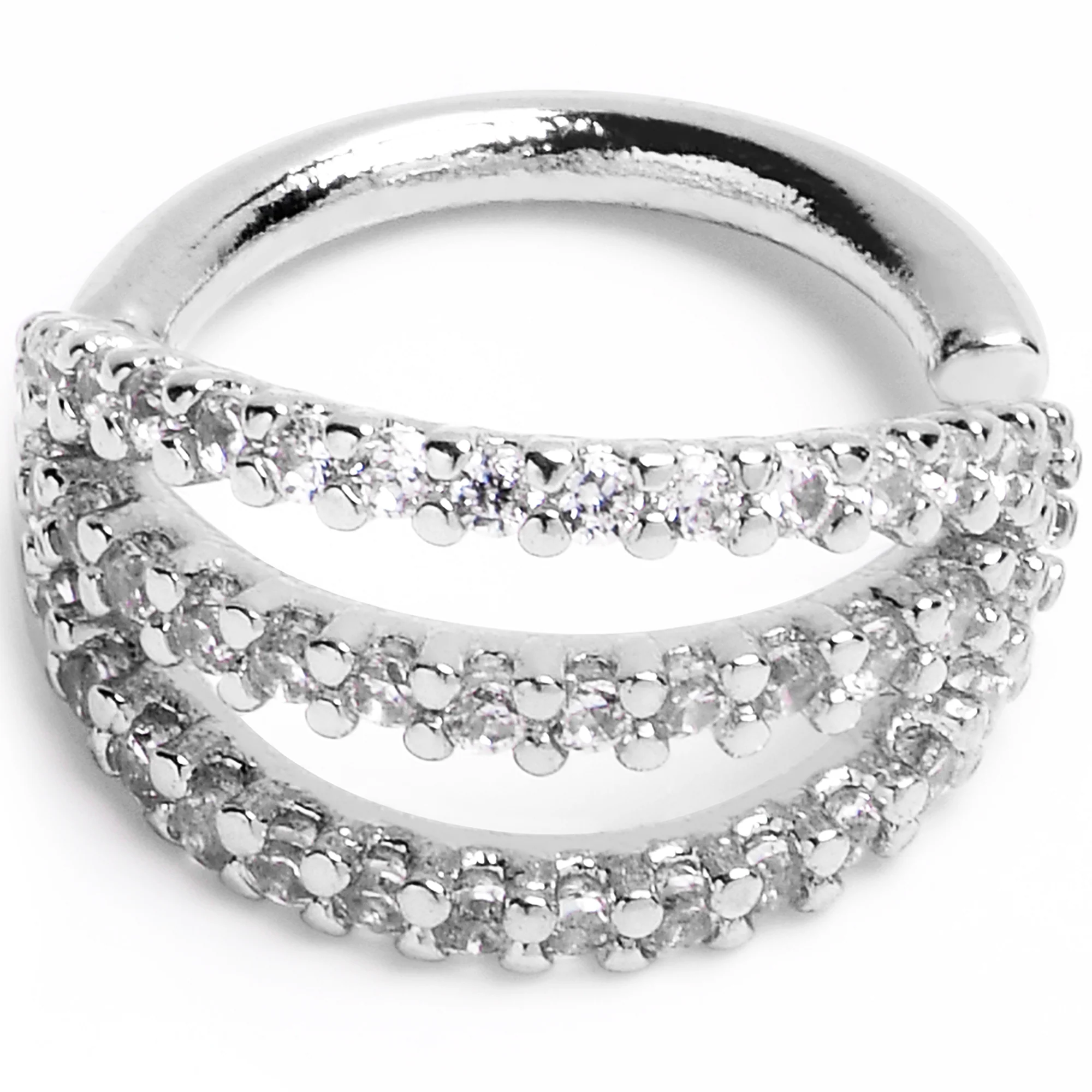 16G 5/16 Clear CZ Gem Faux Triple Hoop Closure Ring