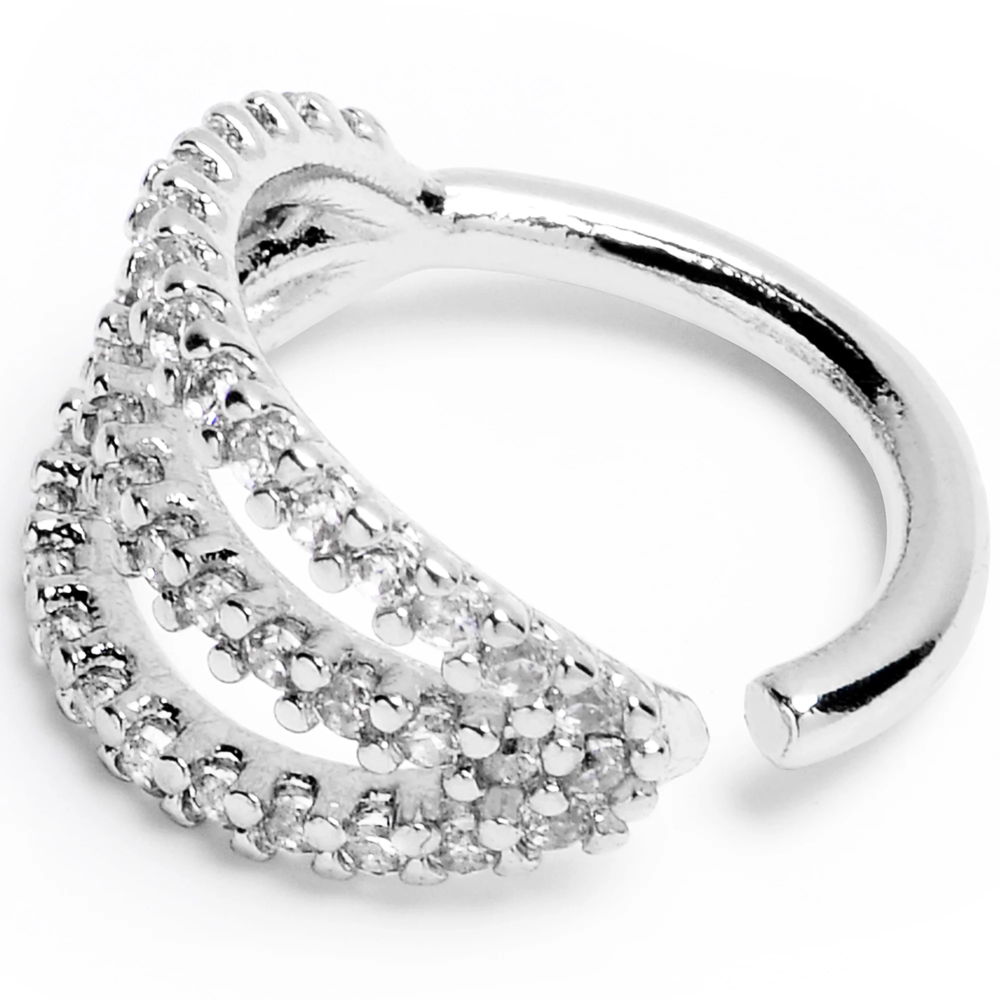 16G 5/16 Clear CZ Gem Faux Triple Hoop Closure Ring - Image 2