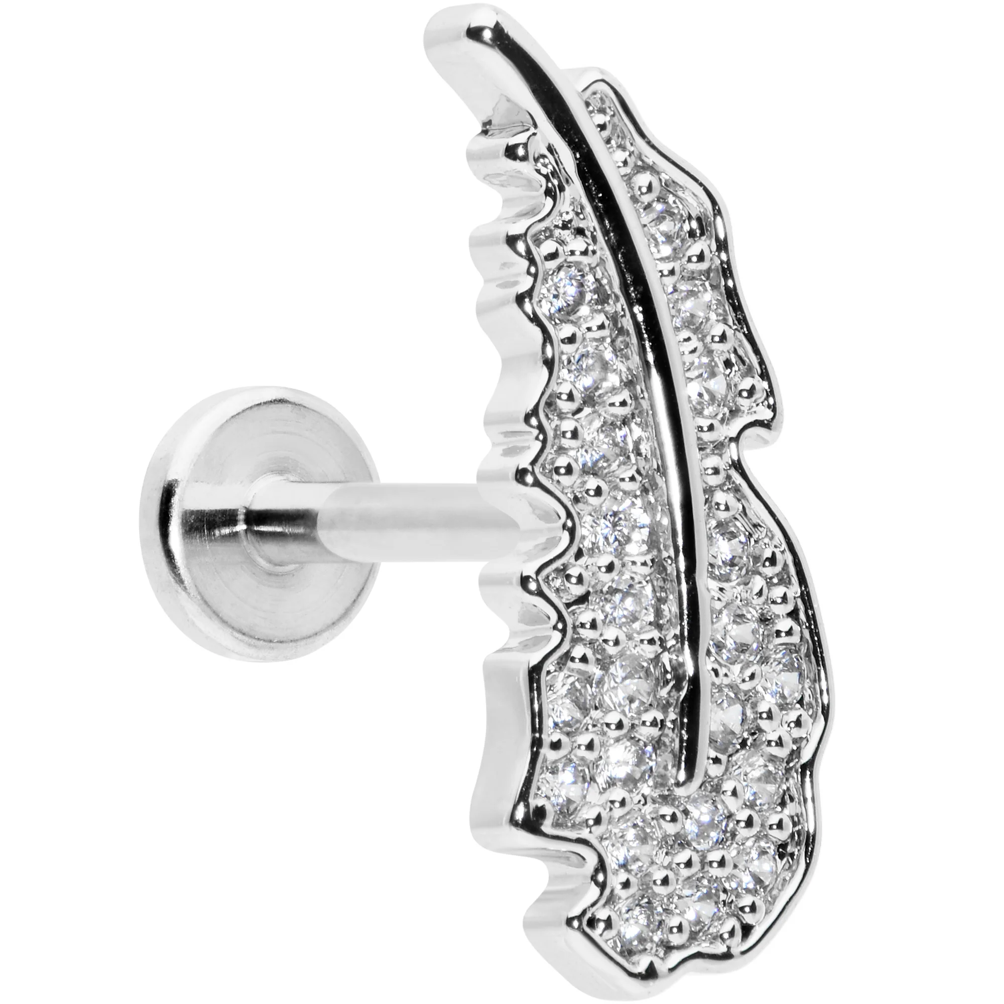 16G 5/16 Clear CZ Gem Feather Internally Threaded Labret Tragus