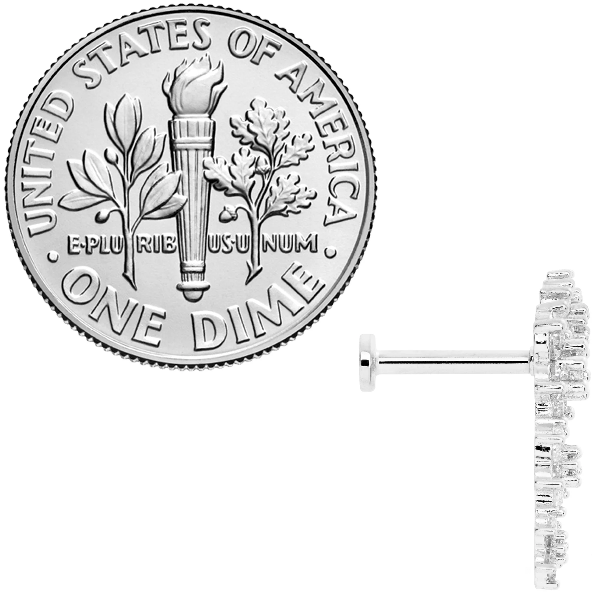16G 5/16 Clear CZ Gem Floral Internal Thread Labret - Image 3
