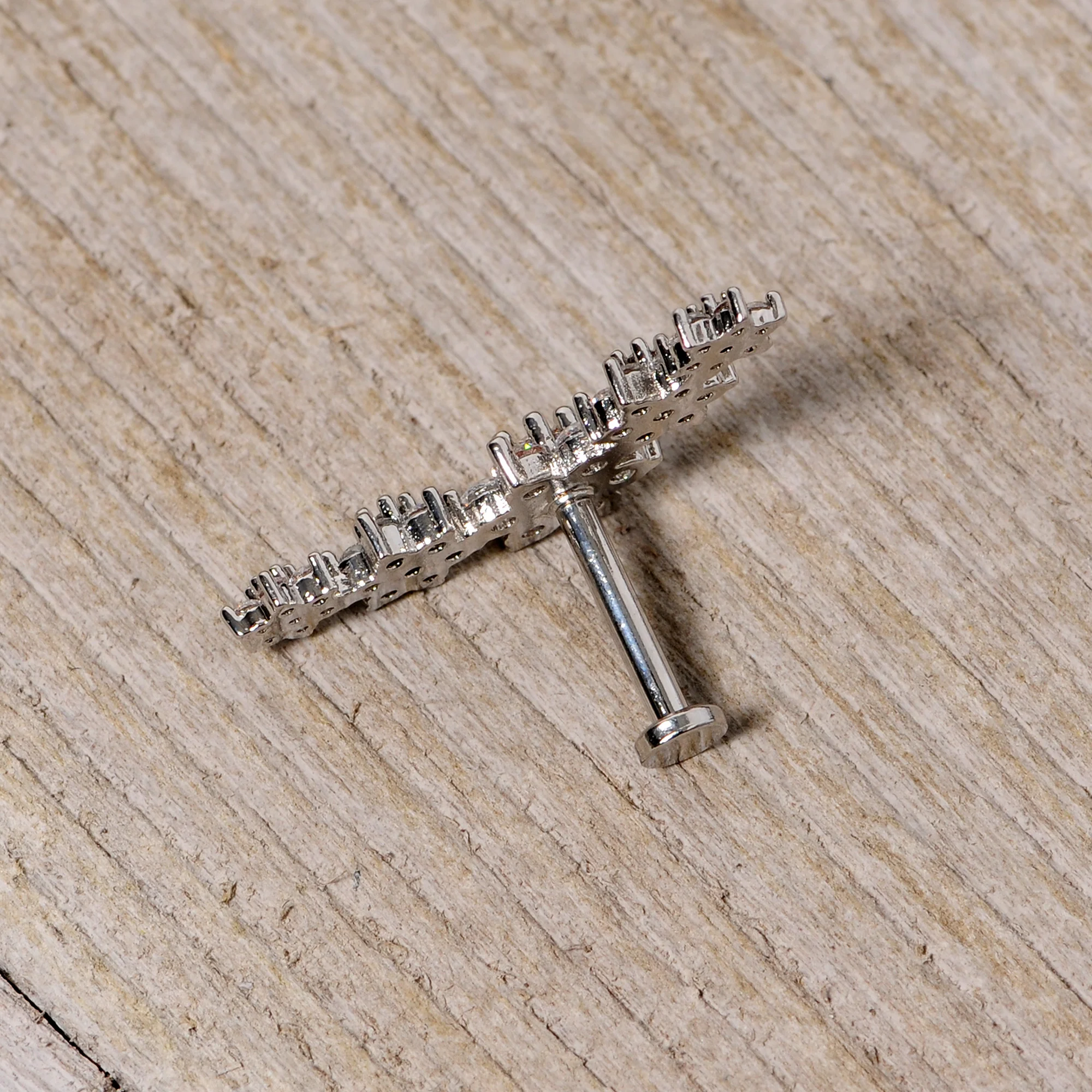 16G 5/16 Clear CZ Gem Floral Internal Thread Labret - Image 5