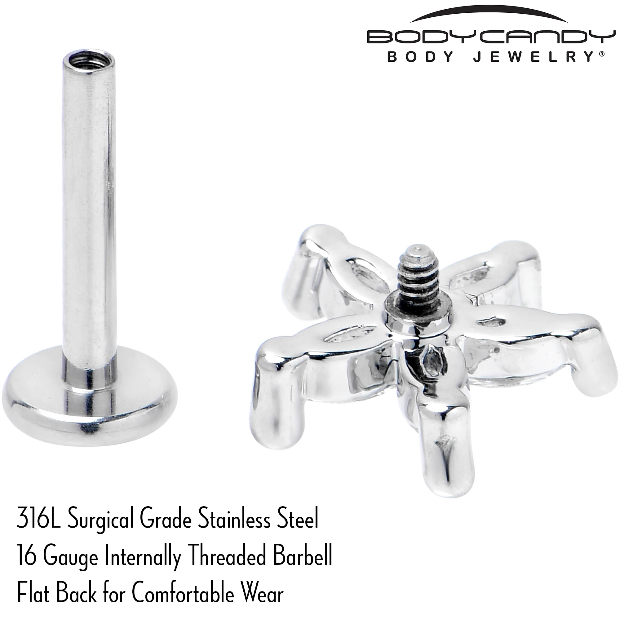 16G 5/16 Clear CZ Gem Flower Fantastic Internally Threaded Labret - Image 4