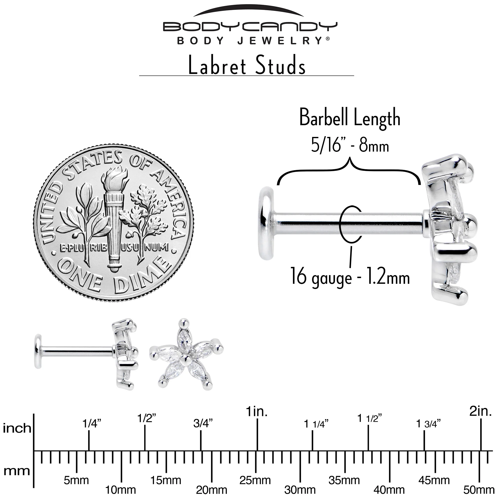 16G 5/16 Clear CZ Gem Flower Fantastic Internally Threaded Labret - Image 5