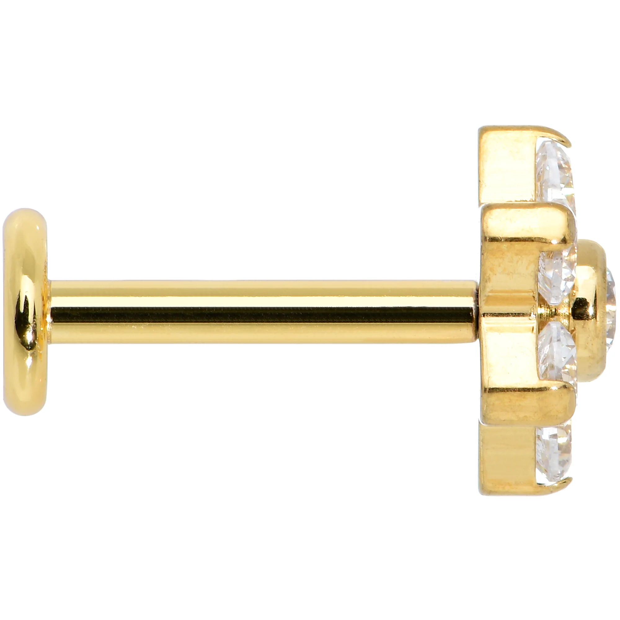 16G 5/16 Clear CZ Gem Gold Hue G23 Titanium Flower Labret Tragus - Image 3