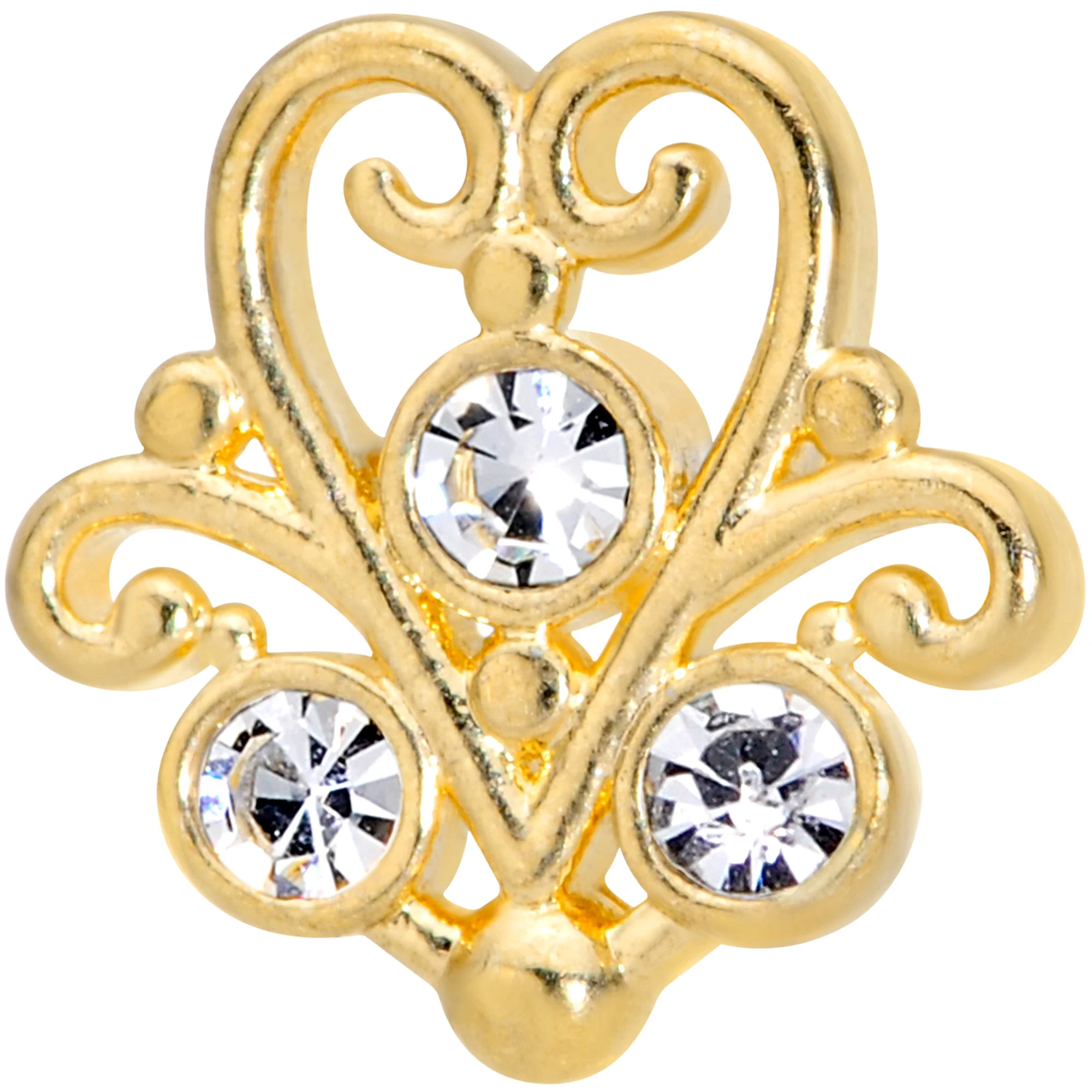 16G 5/16 Clear CZ Gem Gold Tone Fancy Heart Labret Monroe Tragus - Image 3