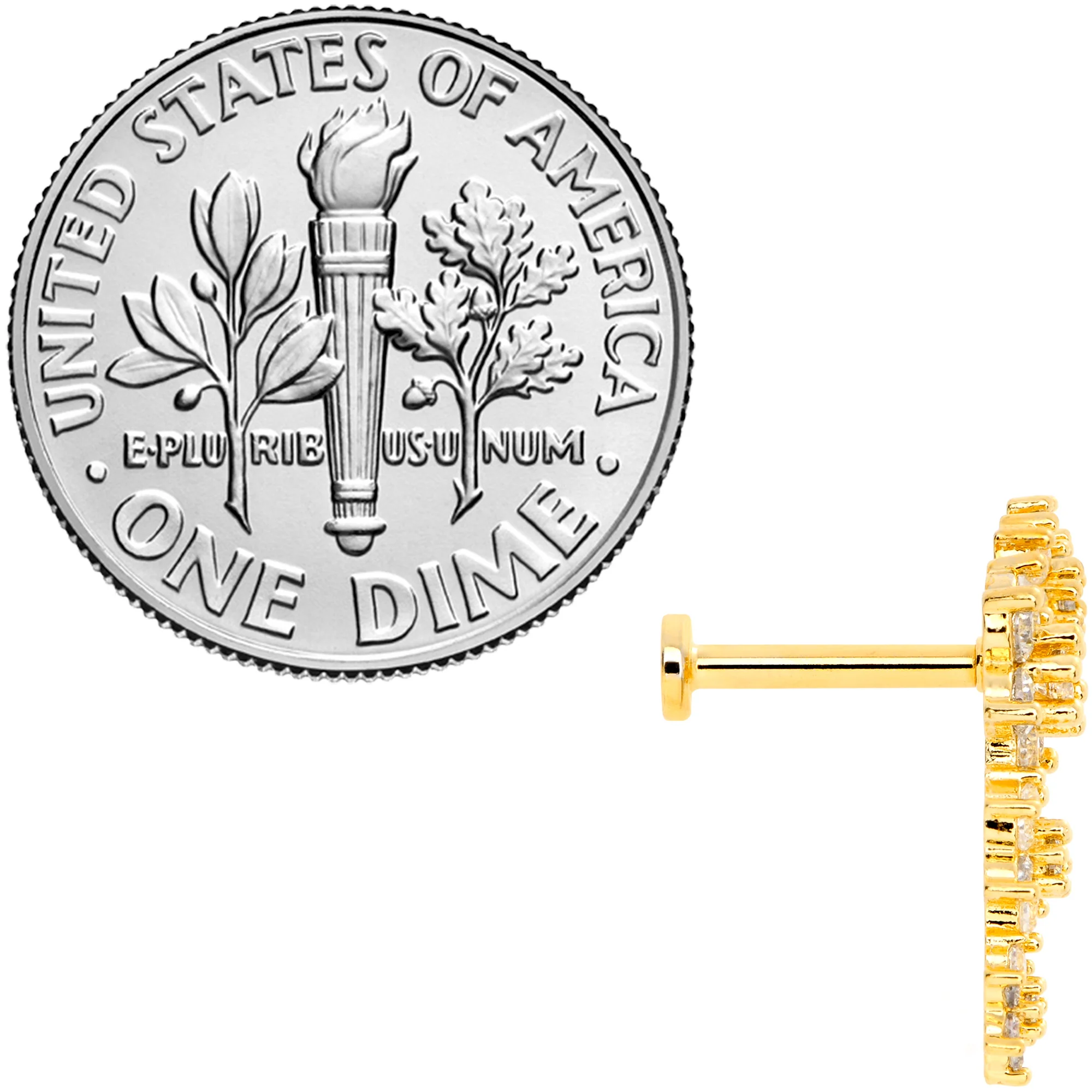 16G 5/16 Clear CZ Gem Gold Tone Floral Internal Thread Labret - Image 3