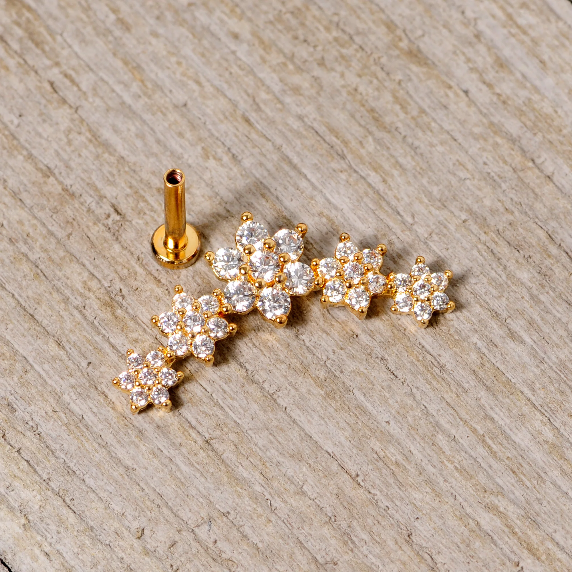 16G 5/16 Clear CZ Gem Gold Tone Floral Internal Thread Labret - Image 4