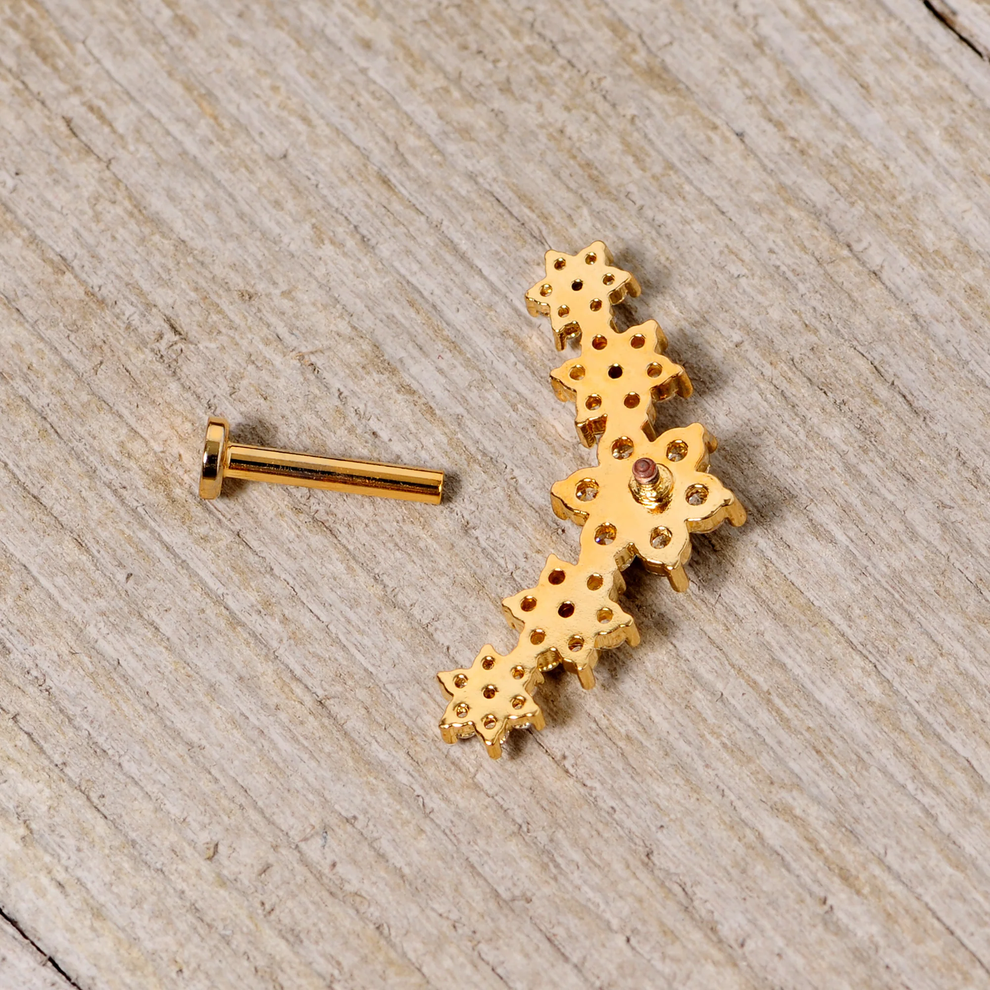 16G 5/16 Clear CZ Gem Gold Tone Floral Internal Thread Labret - Image 5
