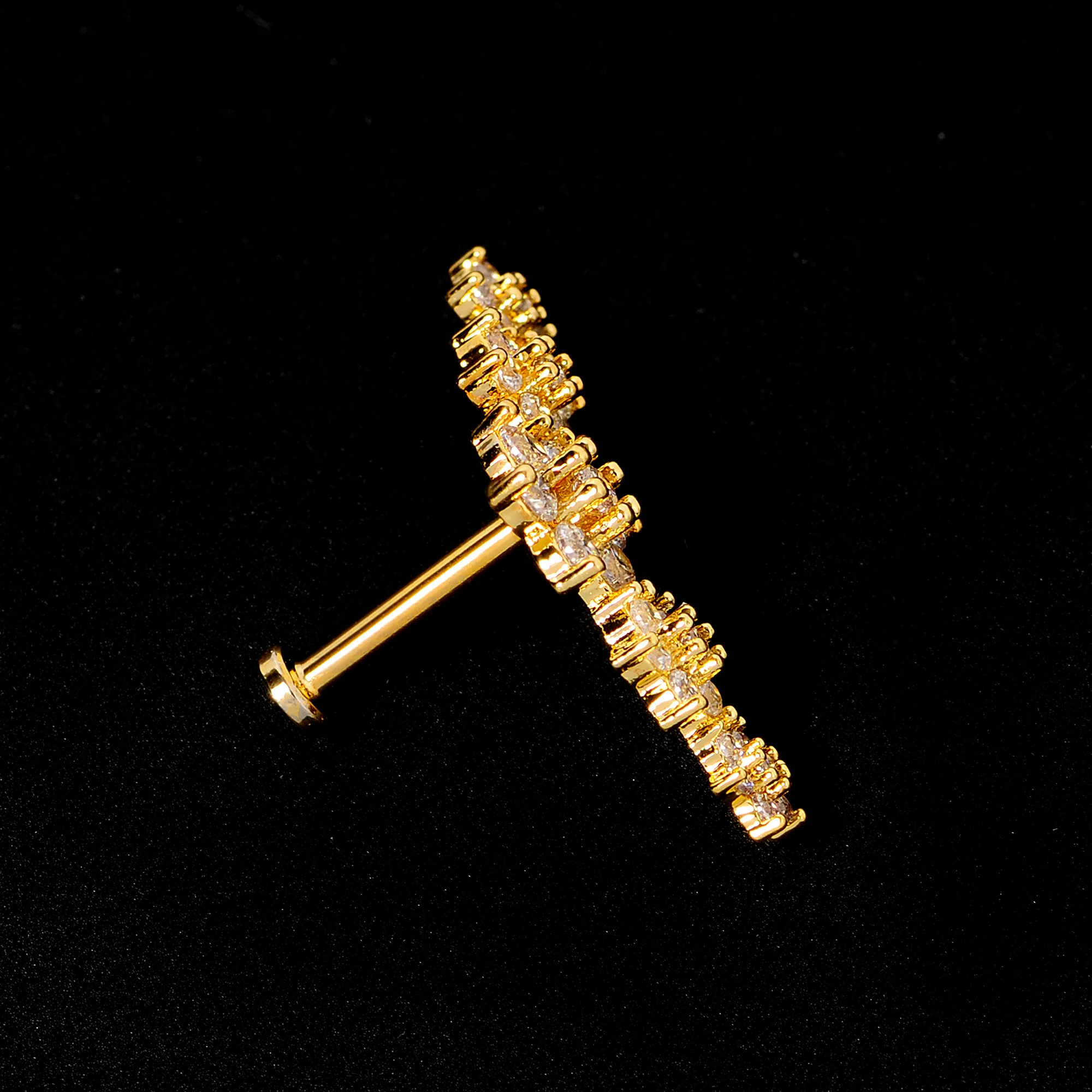 16G 5/16 Clear CZ Gem Gold Tone Floral Internal Thread Labret - Image 7