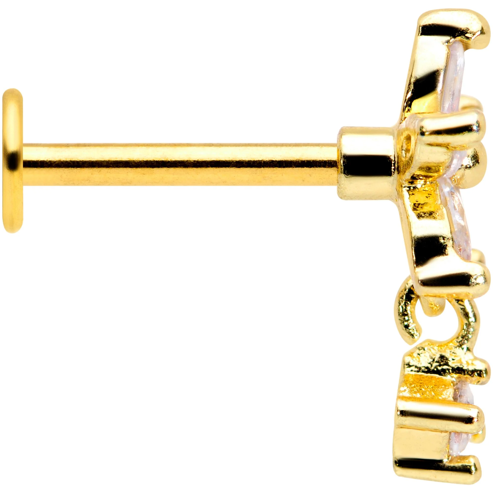 16G 5/16 Clear CZ Gem Gold Tone Flower Dangle Cartilage Tragus - Image 3