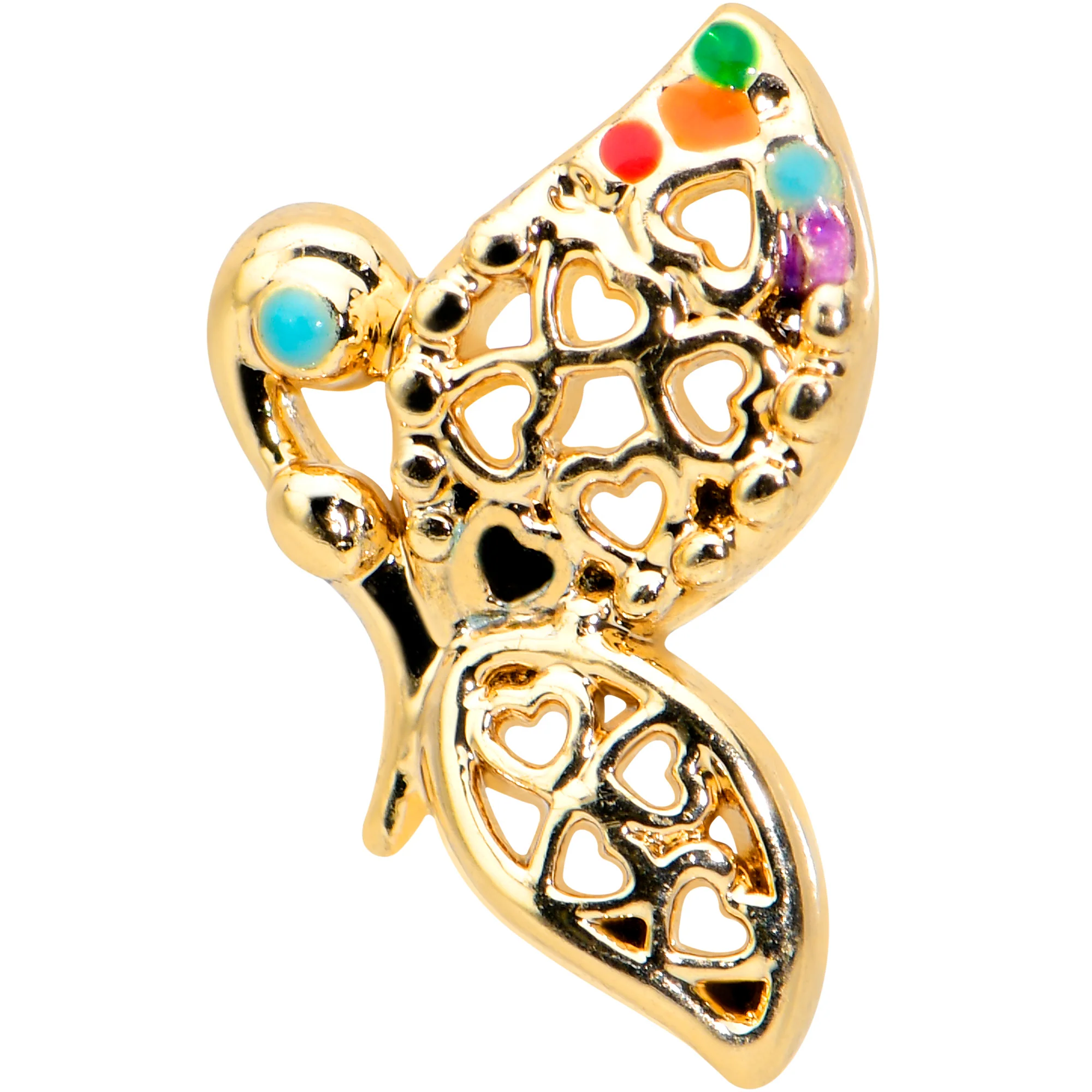 16G 5/16 Clear CZ Gem Gold Tone Heart Butterfly Labret Tragus - Image 2