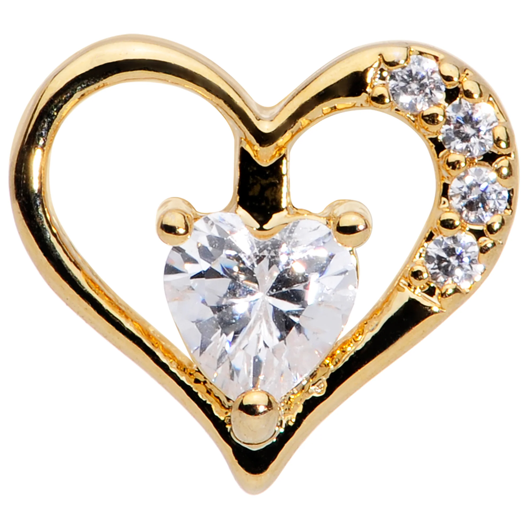 16G 5/16 Clear CZ Gem Gold Tone Heart Internally Threaded Labret - Image 2