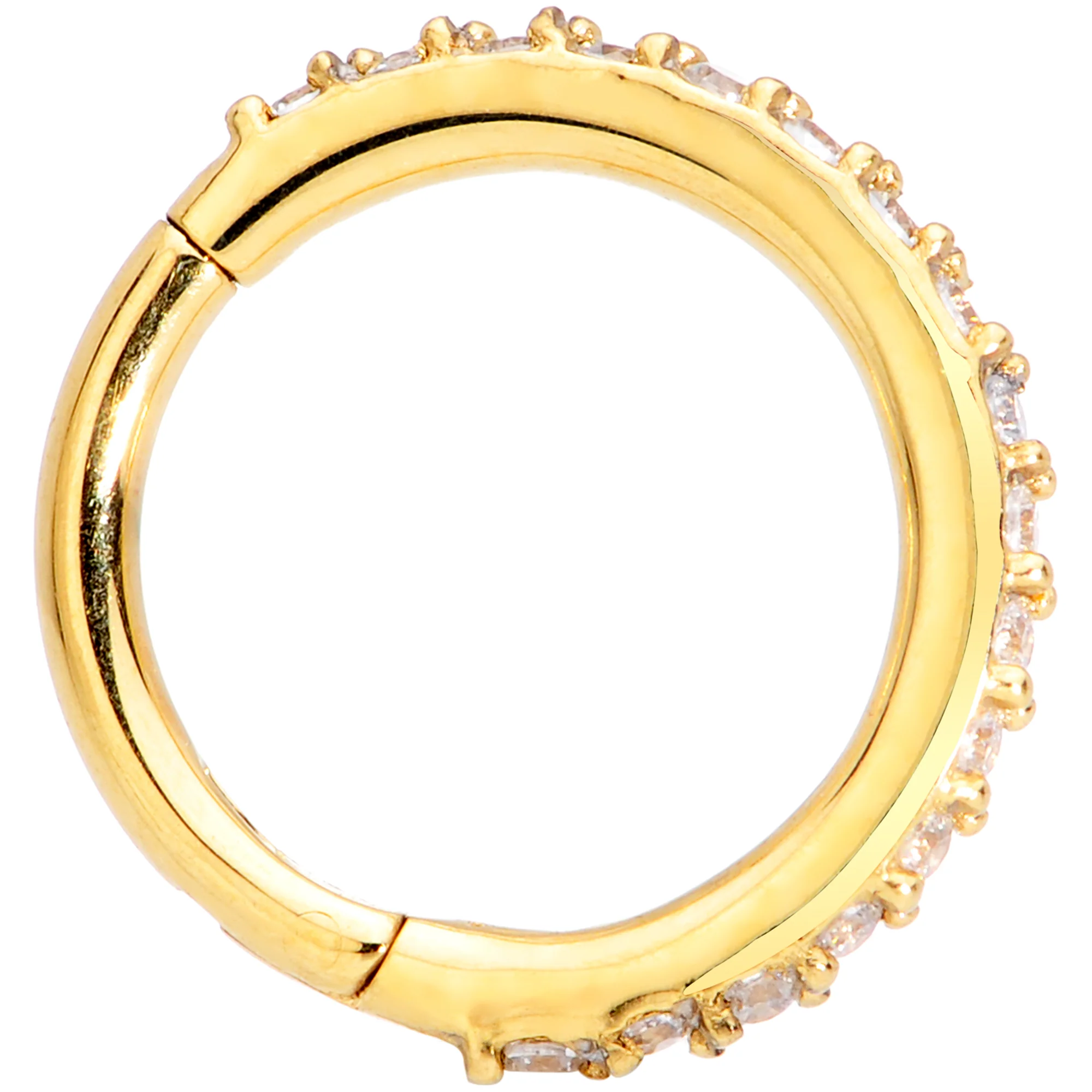 16G 5/16 Clear CZ Gem Gold Tone Hinged Segment Ring - Image 2