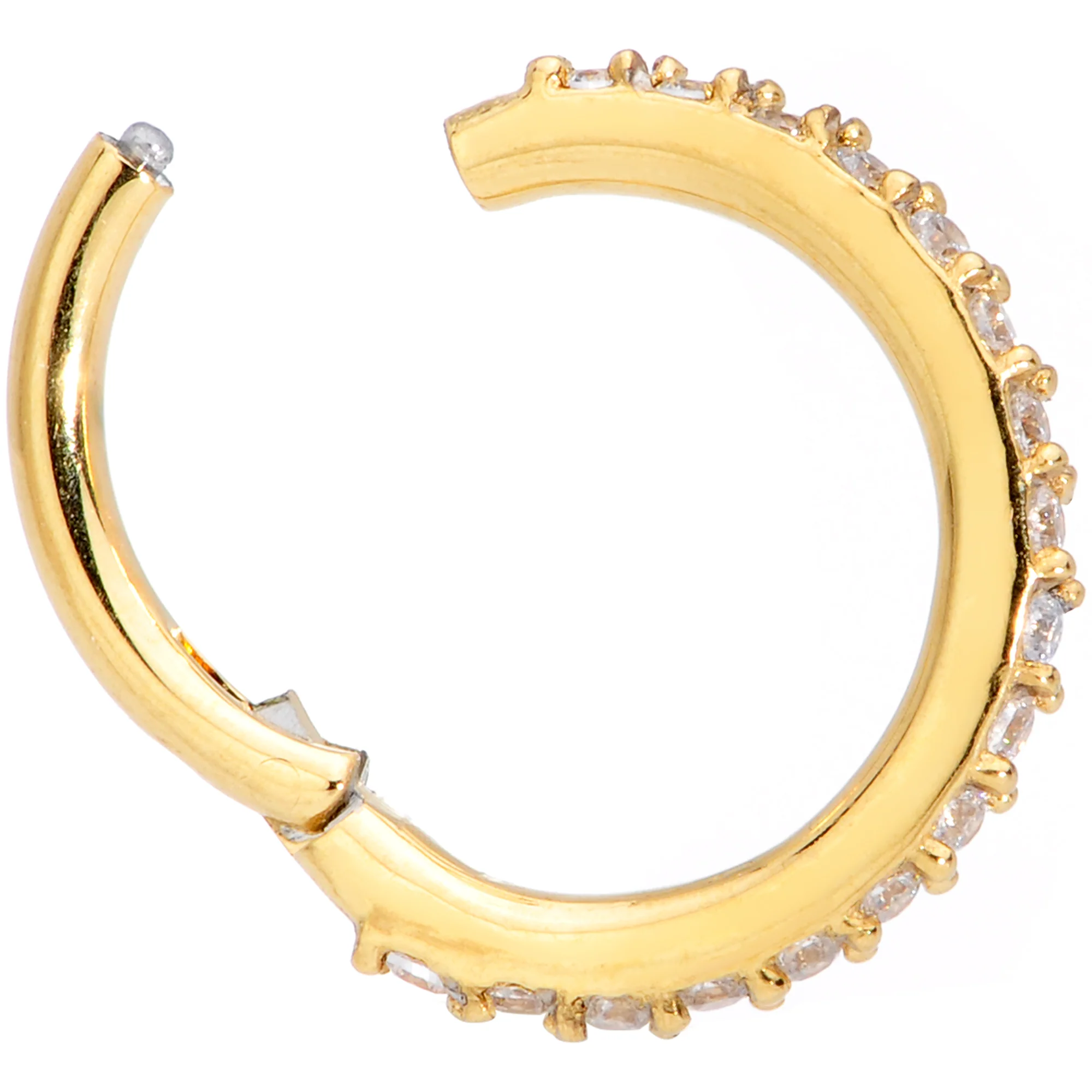 16G 5/16 Clear CZ Gem Gold Tone Hinged Segment Ring - Image 3