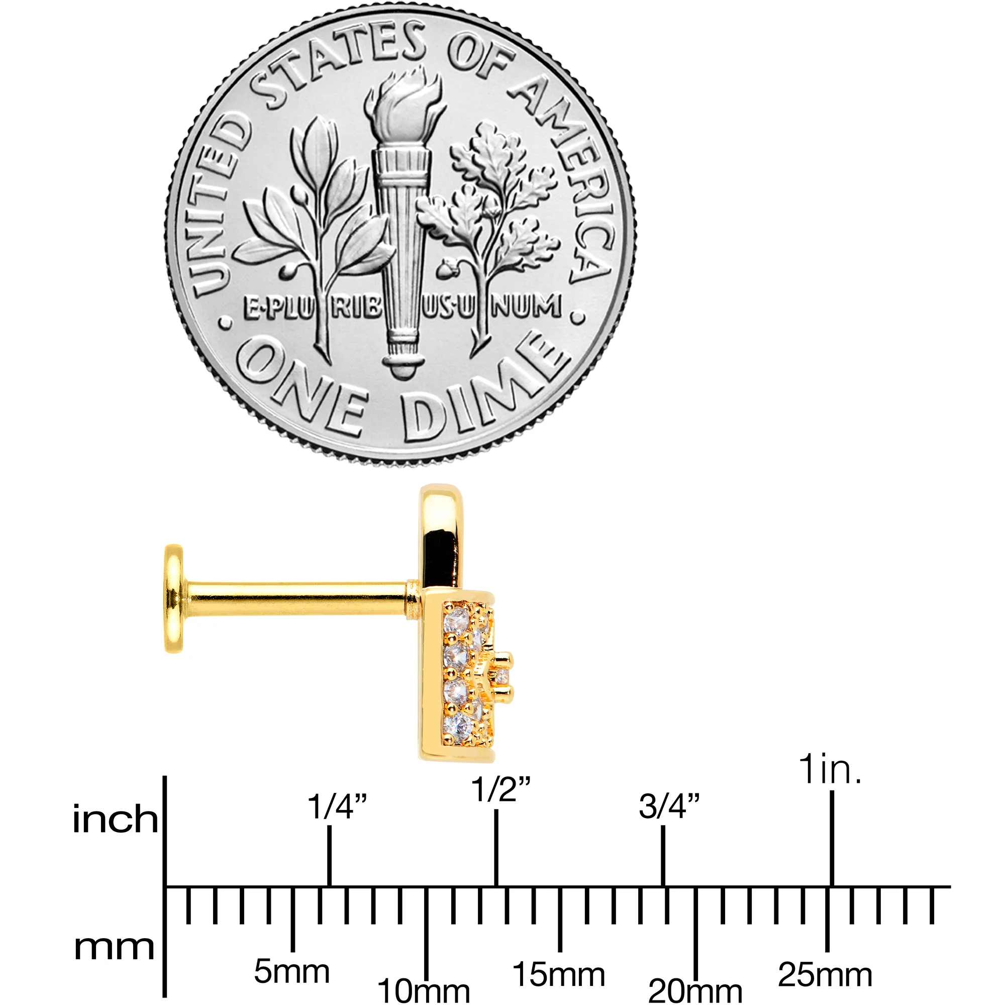 16G 5/16 Clear CZ Gem Gold Tone Lock It Up Labret Monroe Tragus - Image 5