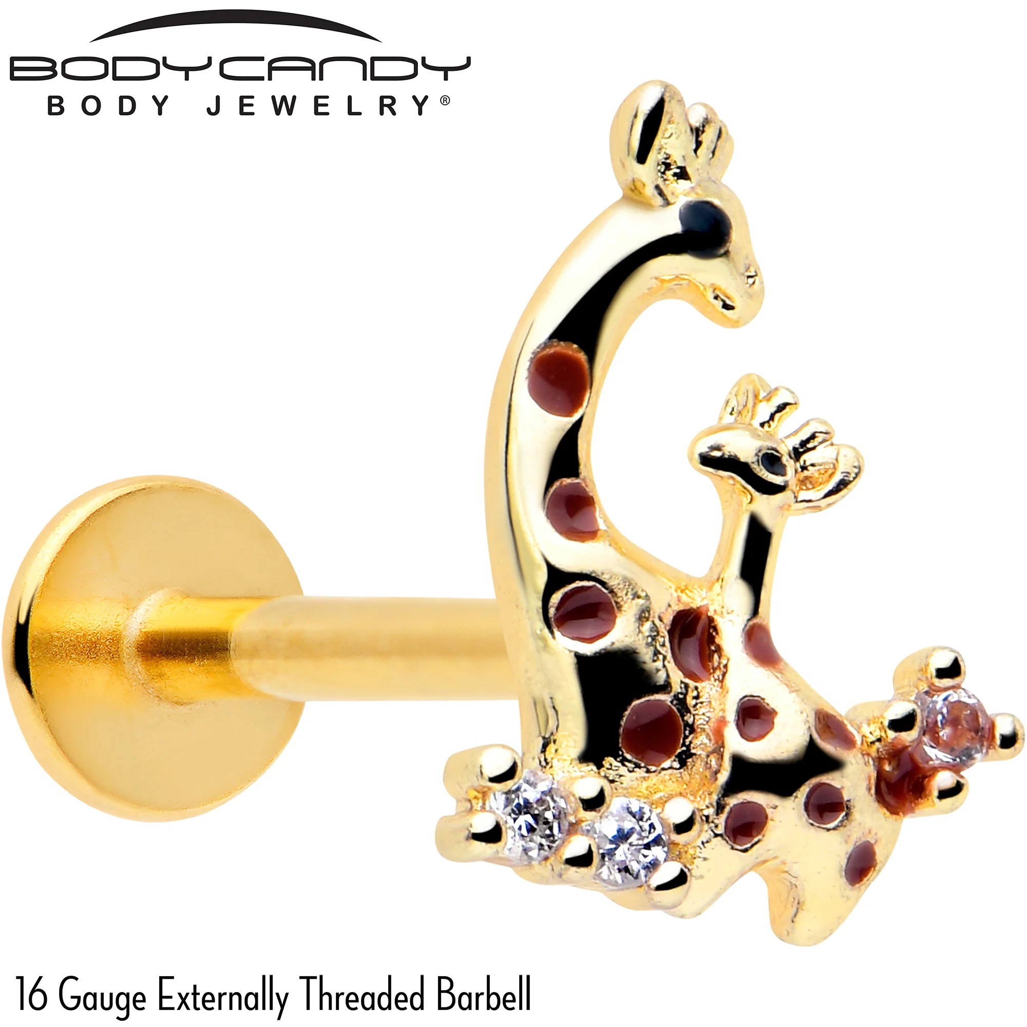 16G 5/16 Clear CZ Gem Gold Tone Mom Baby Giraffe Flatback Stud - Image 2