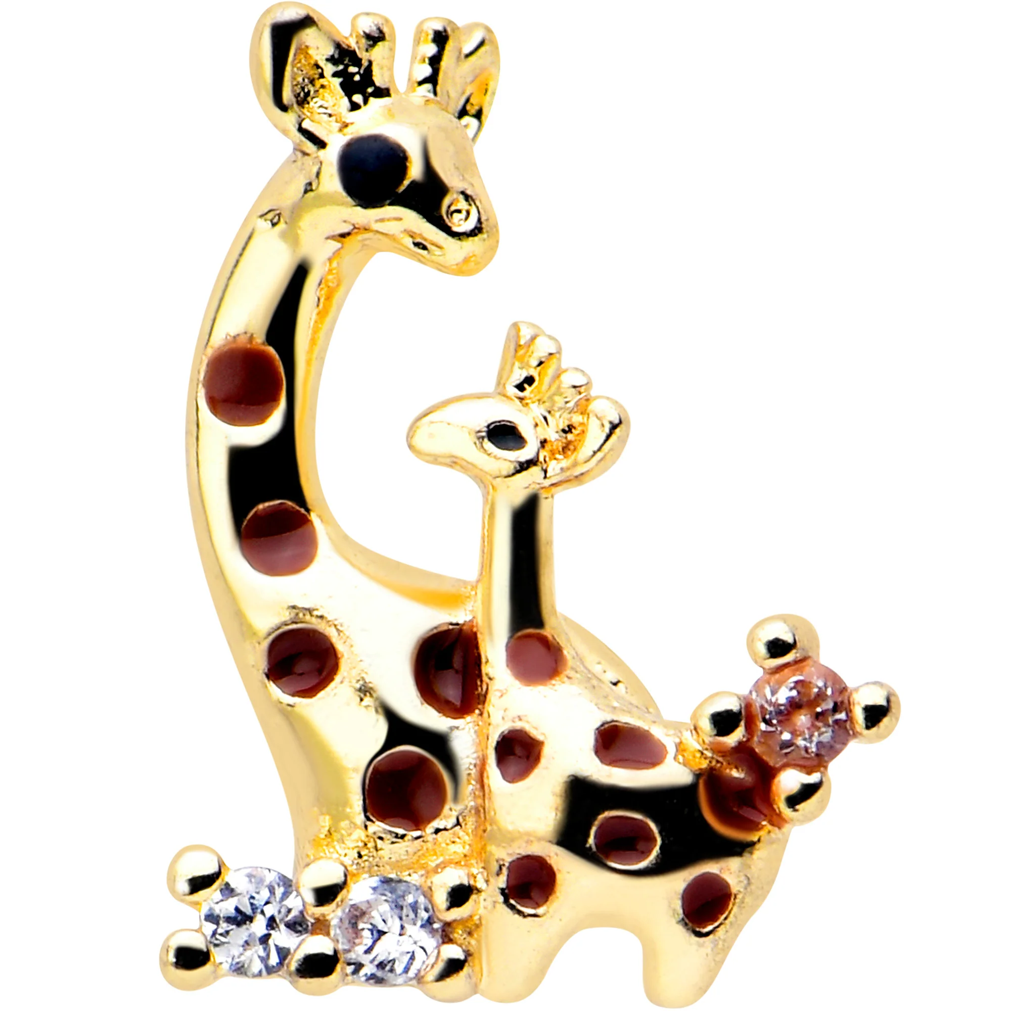 16G 5/16 Clear CZ Gem Gold Tone Mom Baby Giraffe Flatback Stud - Image 3