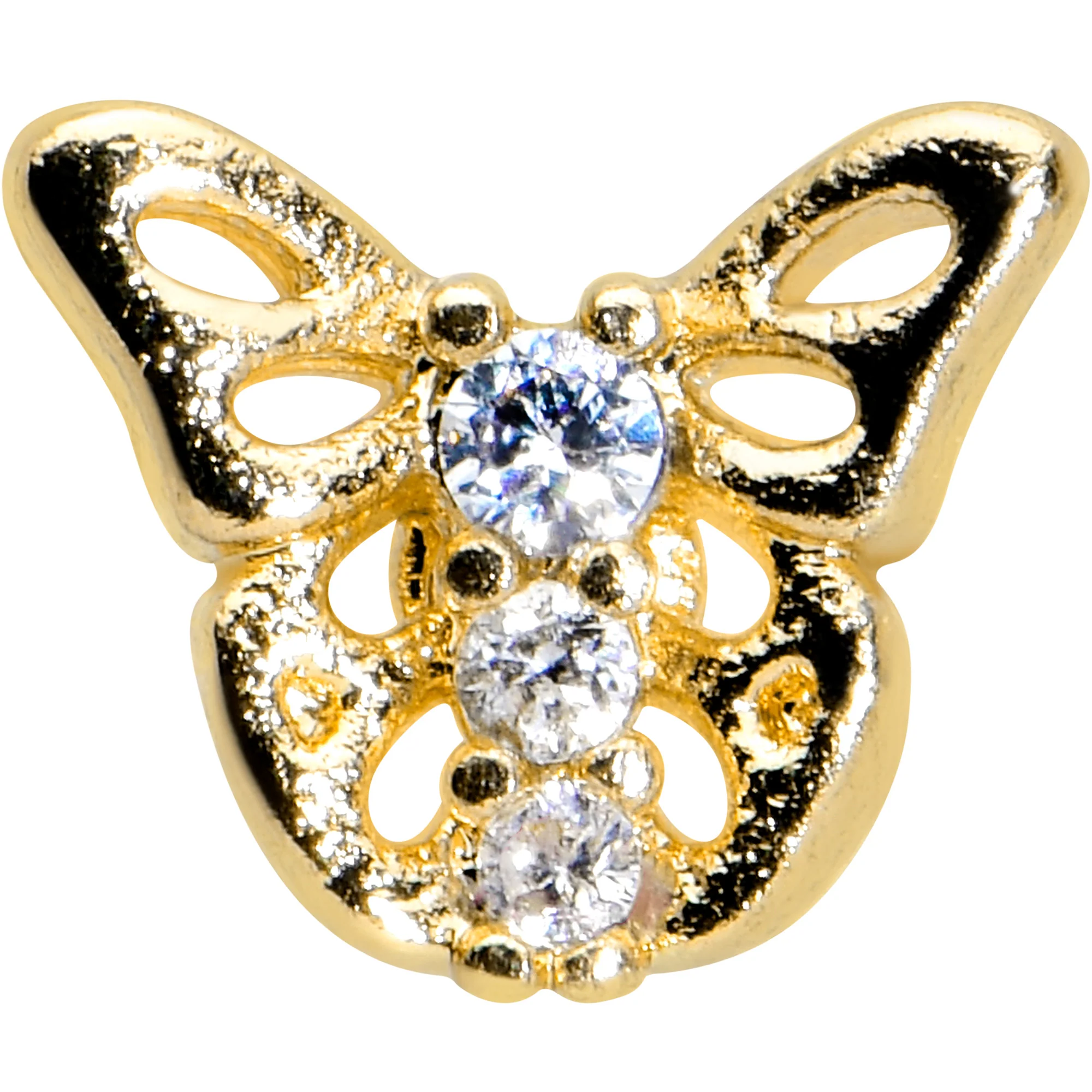 16G 5/16 Clear CZ Gem Gold Tone Open Butterfly Labret Tragus - Image 2
