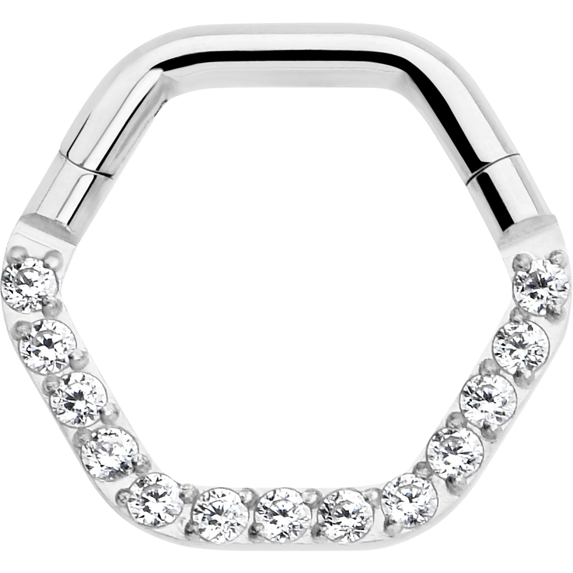 16G 5/16 Clear CZ Gem Hexagon Shape Hinged Segment Ring