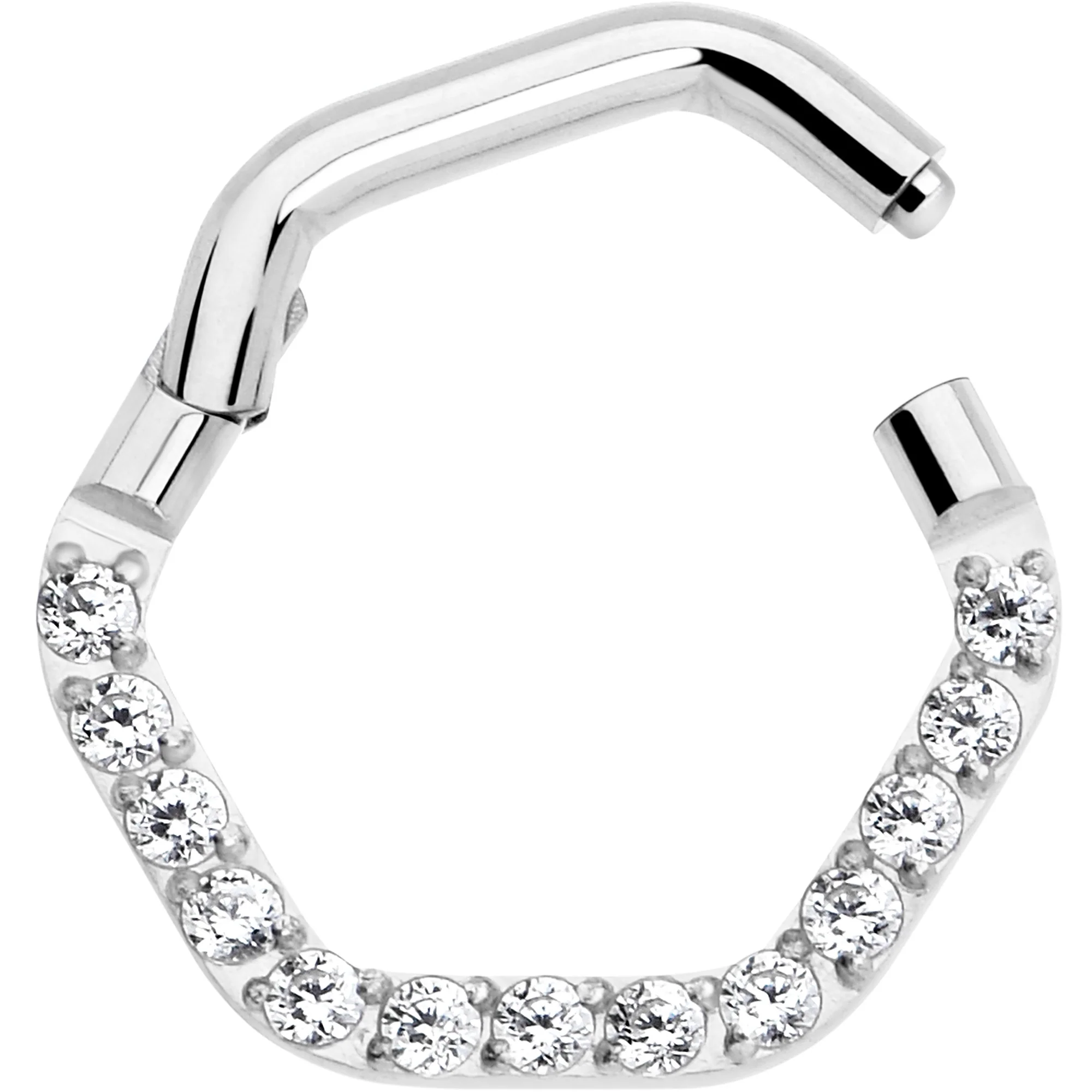 16G 5/16 Clear CZ Gem Hexagon Shape Hinged Segment Ring - Image 2