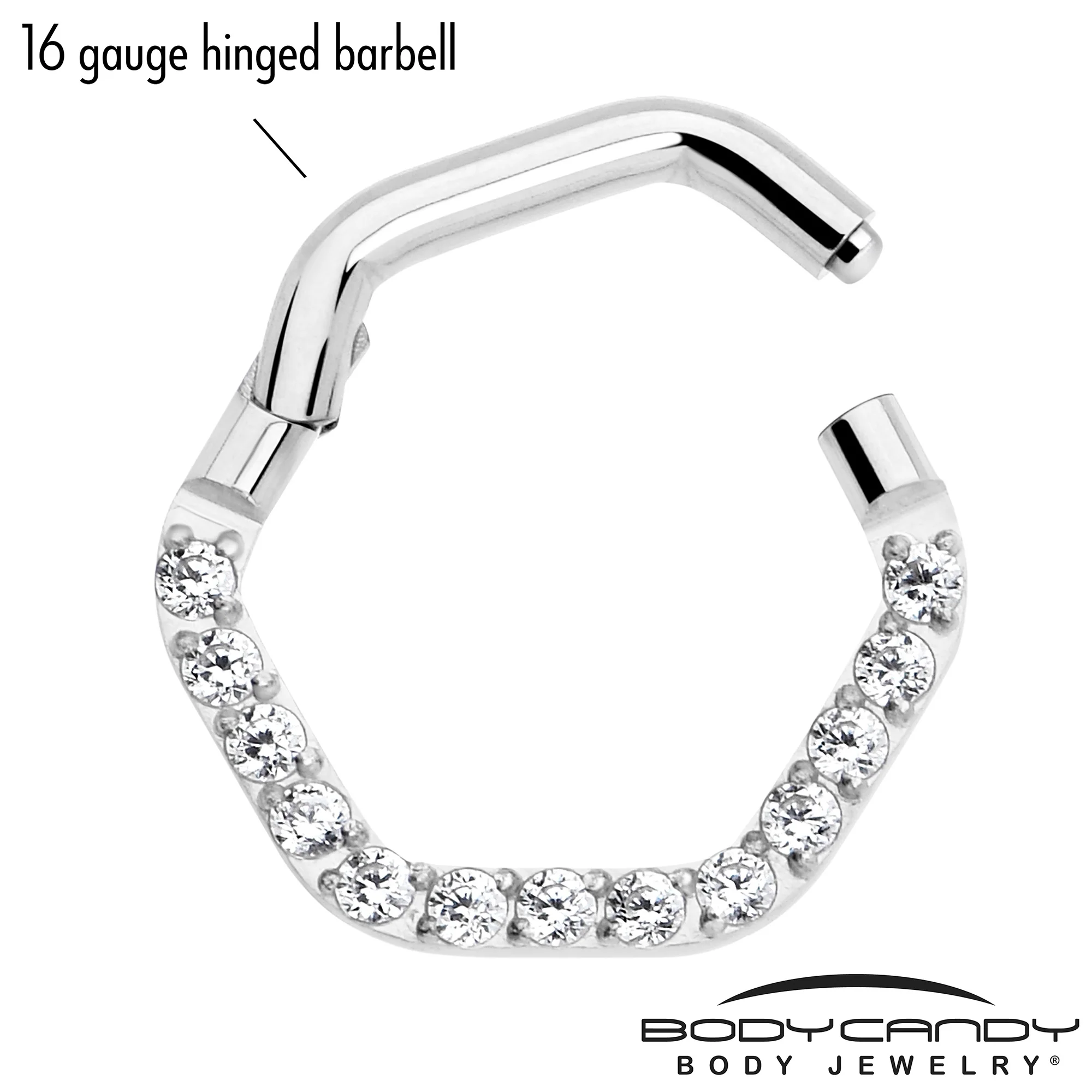 16G 5/16 Clear CZ Gem Hexagon Shape Hinged Segment Ring - Image 4