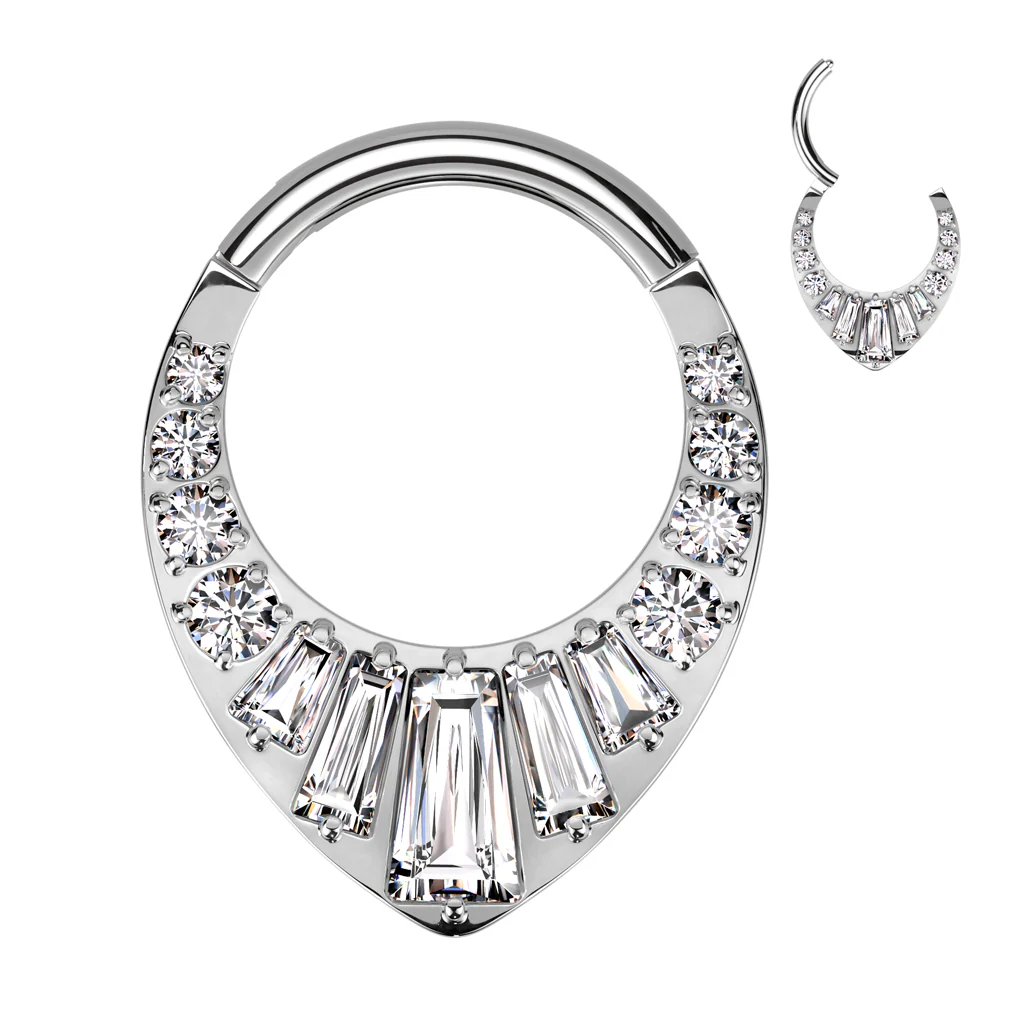 16 Gauge 5/16 Clear CZ Gem Implant Grade Titanium Baguette Drop Hinged Segment Ring - Image 2