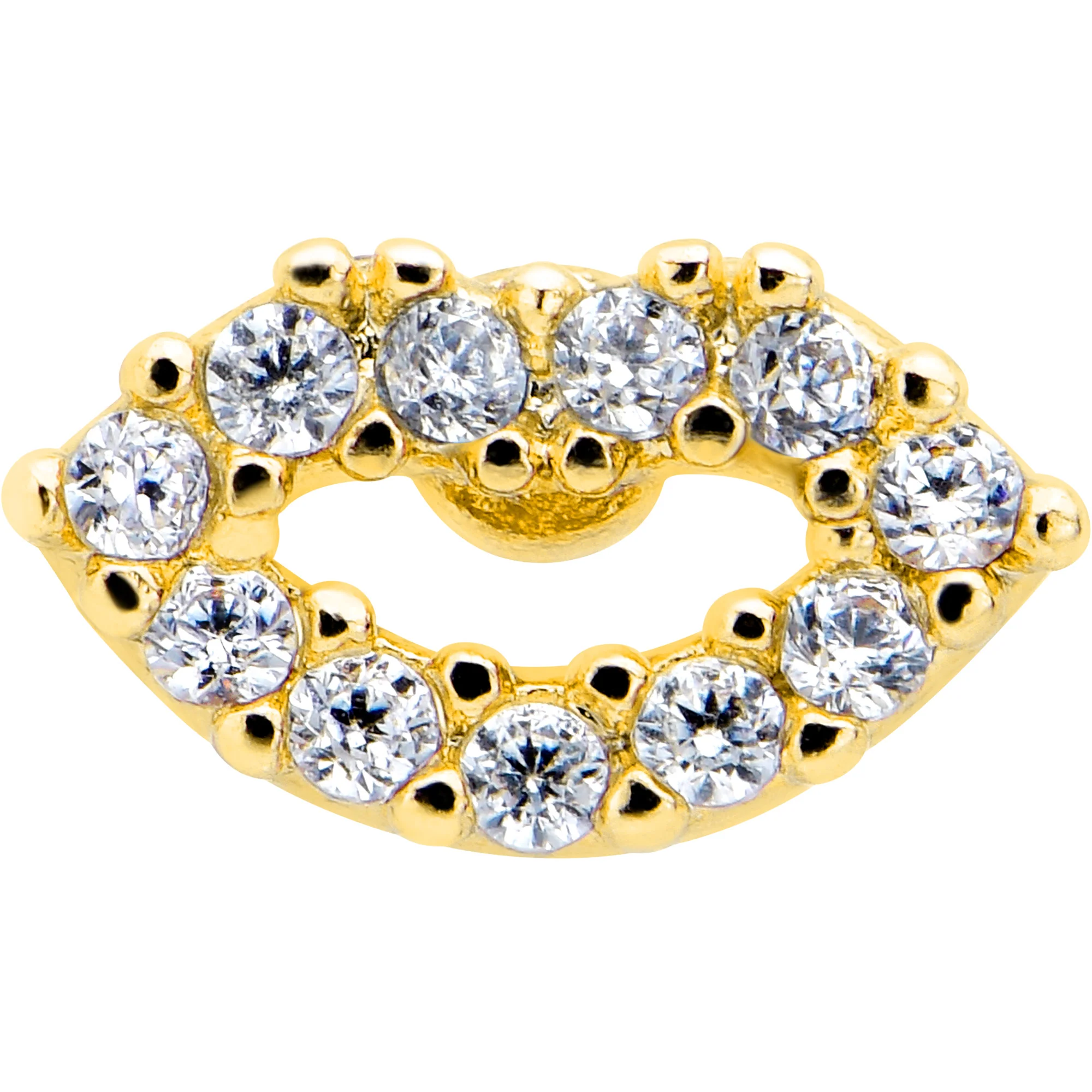 16G 5/16 Clear CZ Gem Kissy Lips Golden Threadless Labret Tragus - Image 2