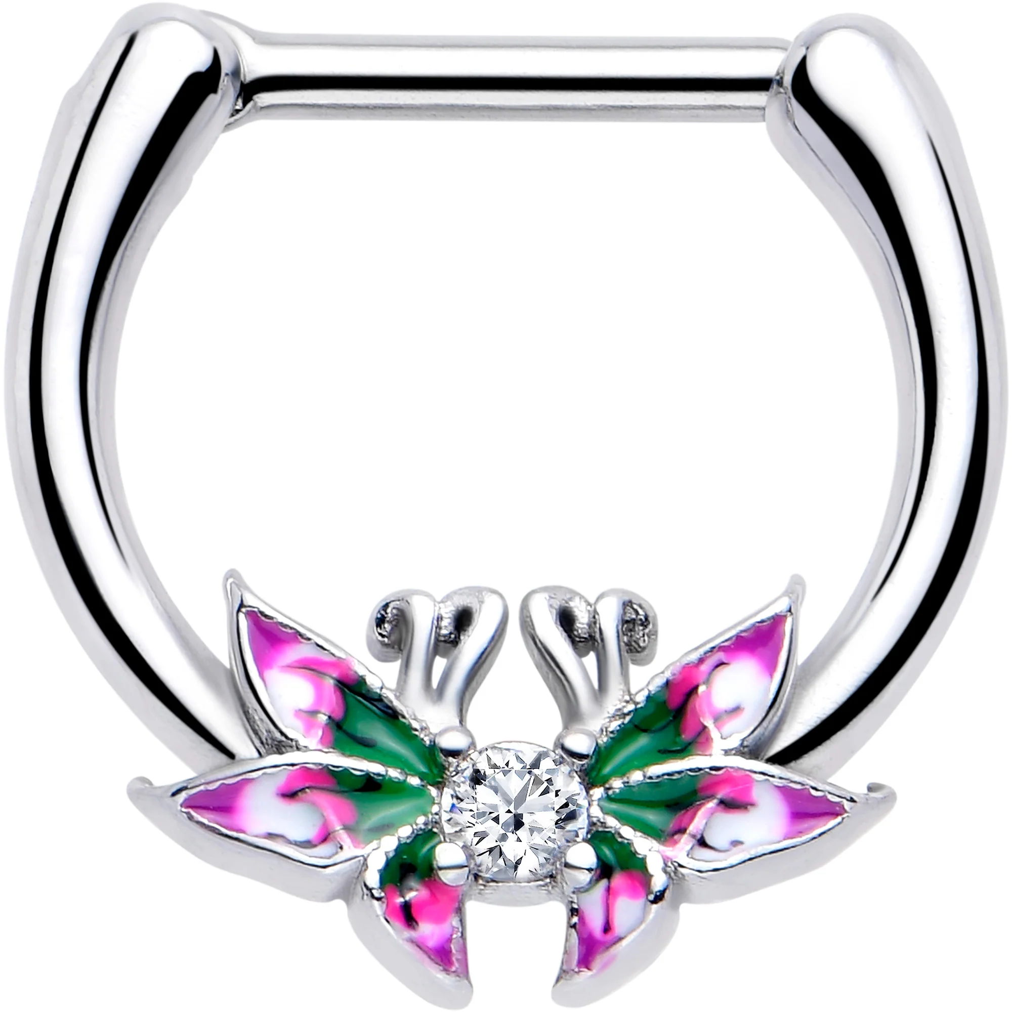 16G 5/16 Clear CZ Gem Profile Butterflies Cartilage Clicker