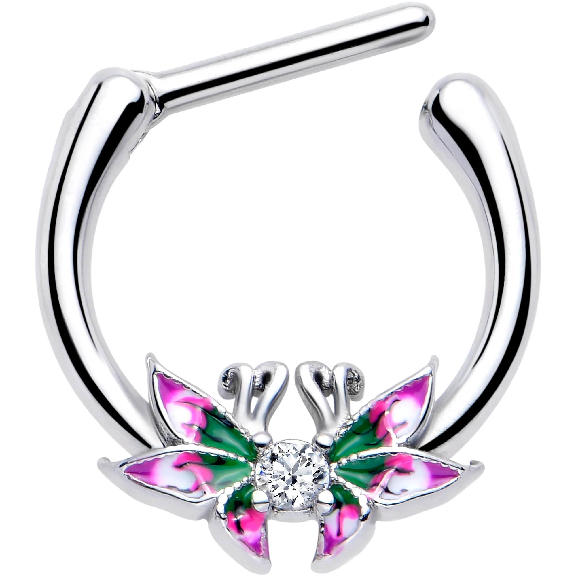 16G 5/16 Clear CZ Gem Profile Butterflies Cartilage Clicker - Image 2