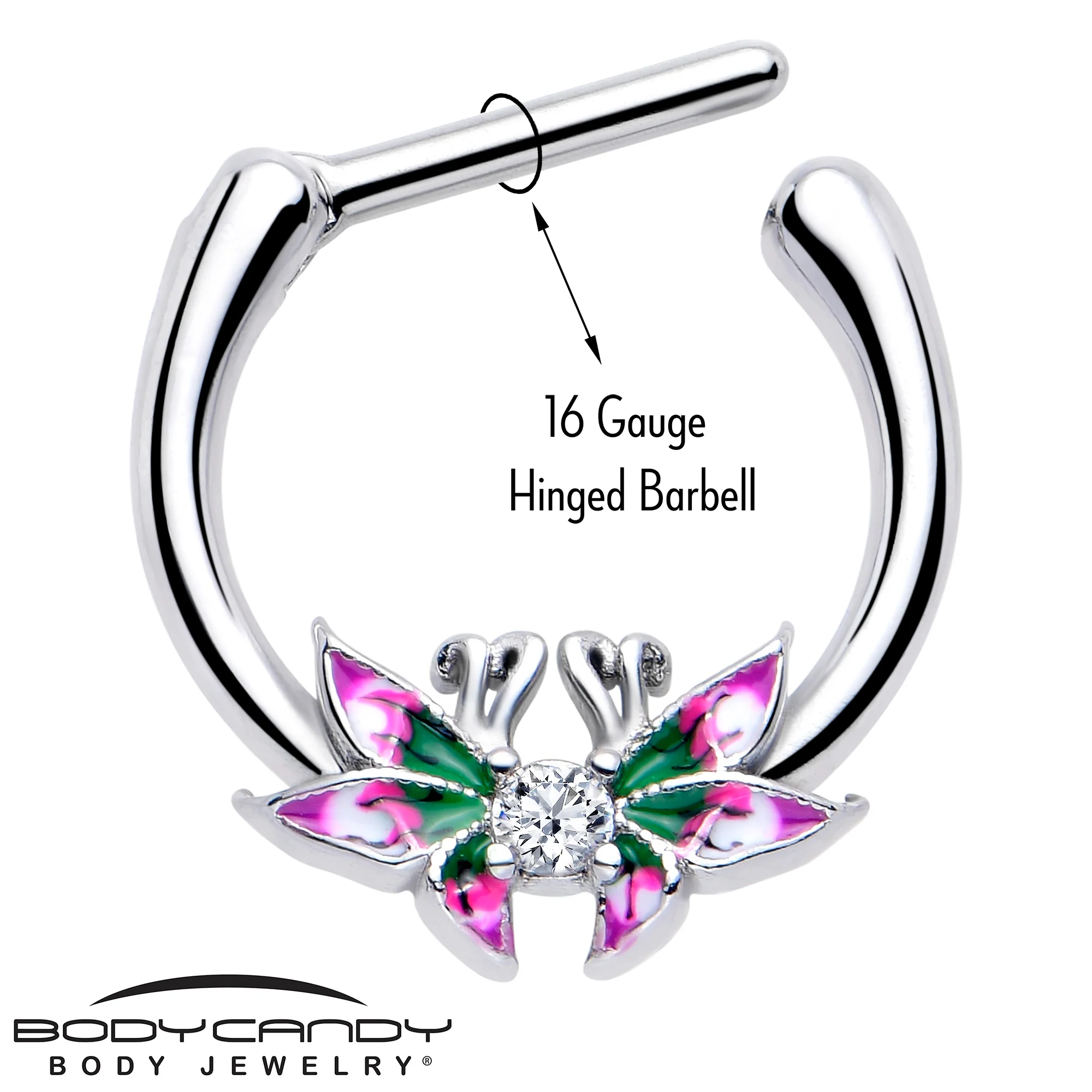 16G 5/16 Clear CZ Gem Profile Butterflies Cartilage Clicker - Image 3
