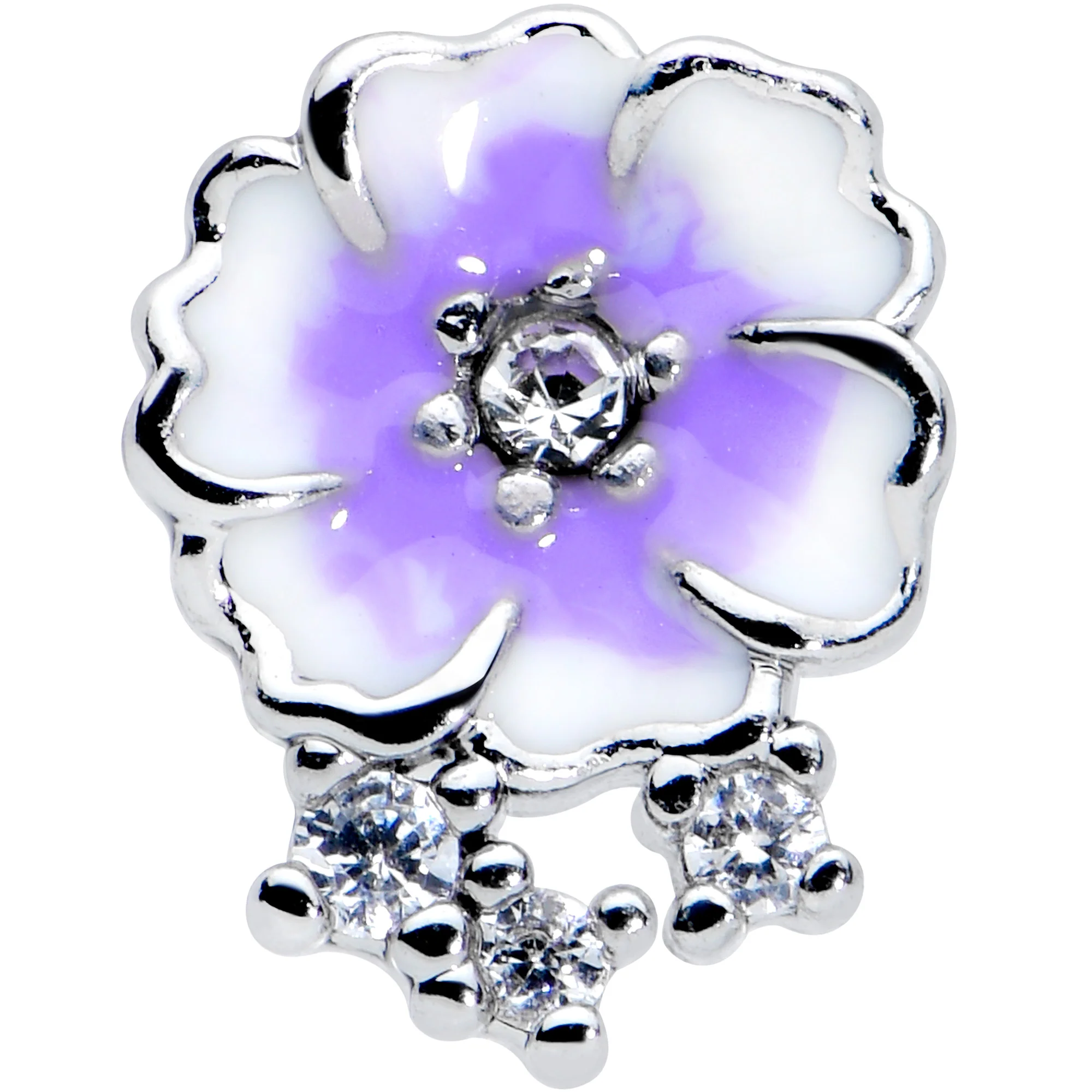 16G 5/16 Clear CZ Gem Purple White Flower Labret Monroe Tragus - Image 2