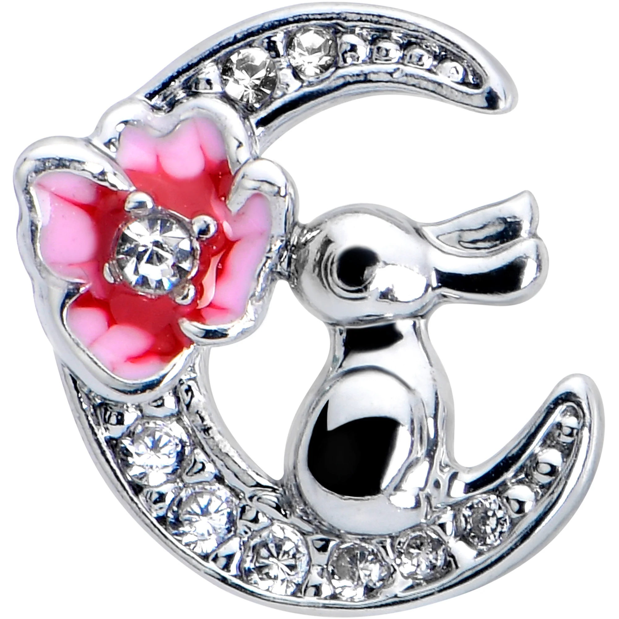16G 5/16 Clear CZ Gem Rabbit Moon Pink Internally Threaded Labret - Image 2