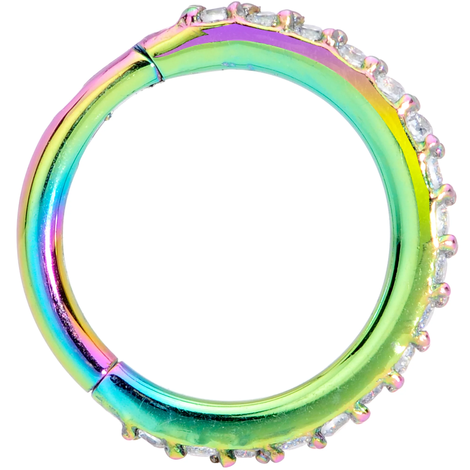 16G 5/16 Clear CZ Gem Rainbow Hinged Segment Ring - Image 3