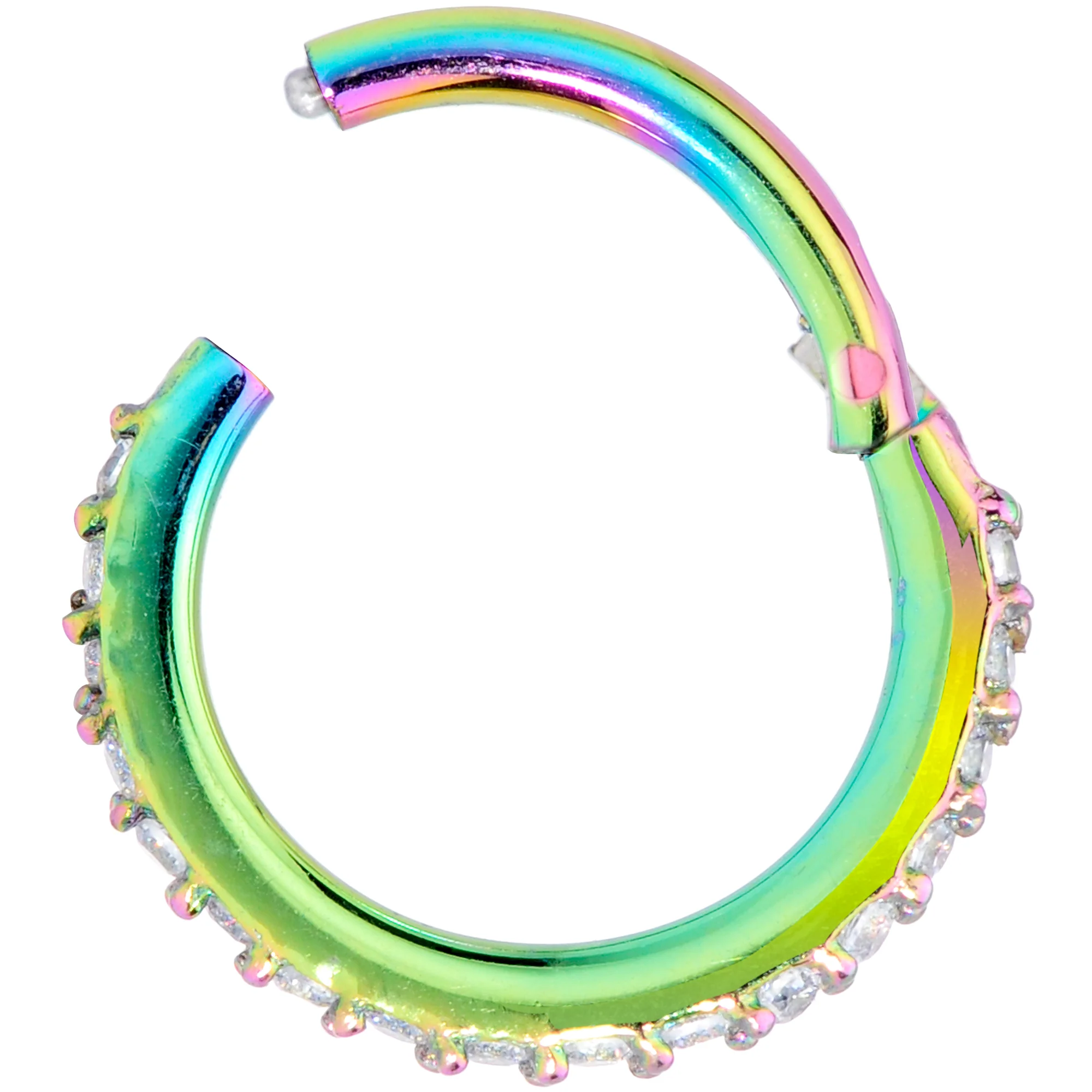 16G 5/16 Clear CZ Gem Rainbow Hinged Segment Ring - Image 4