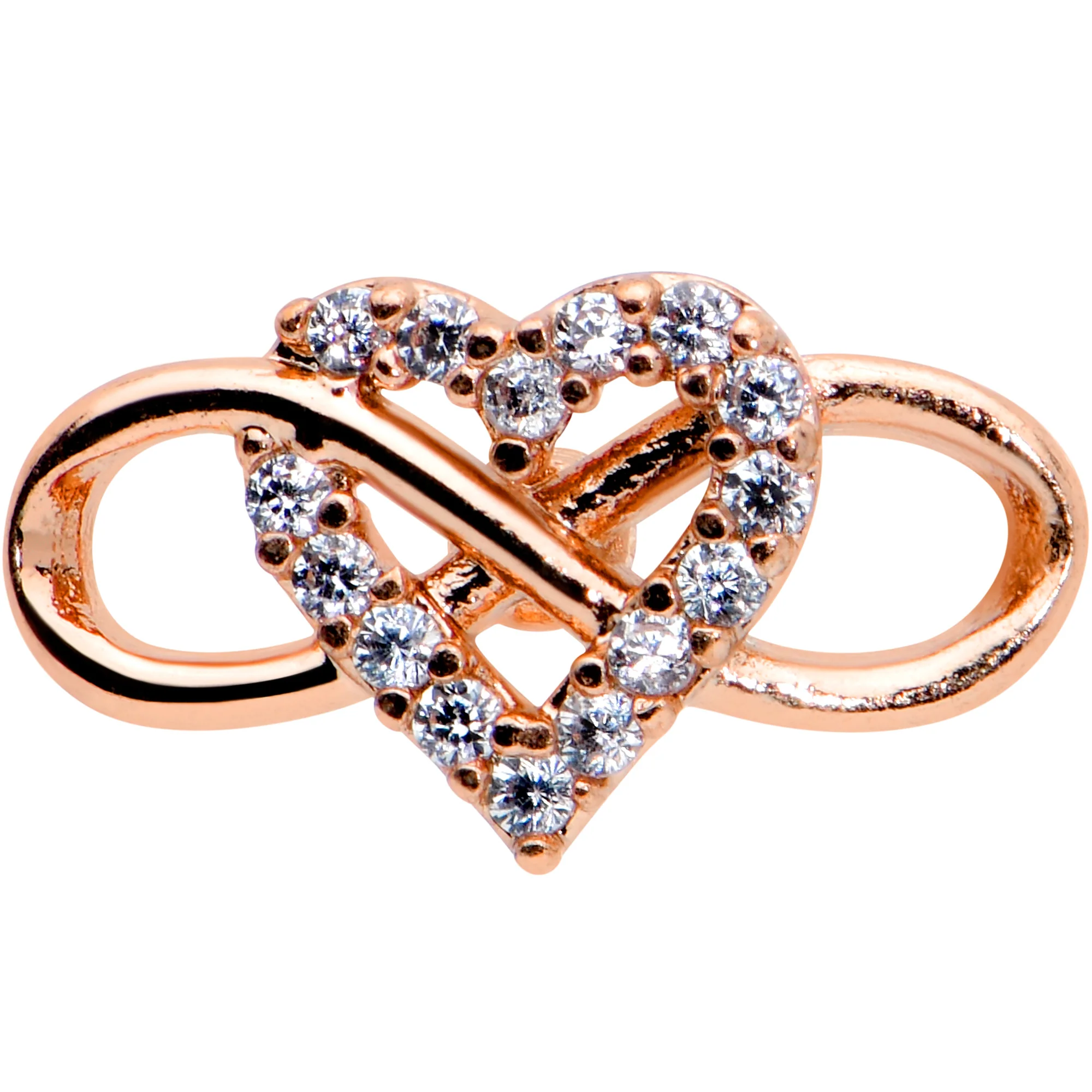 16G 5/16 Clear CZ Gem Rose Gold Hue Infinity Heart Labret Tragus - Image 2