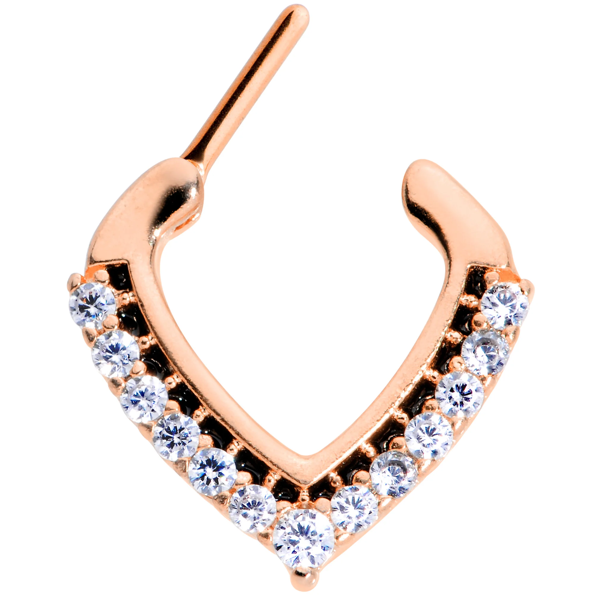 16G 5/16 Clear CZ Gem Rose Gold Tone Chevron Septum Clicker - Image 2