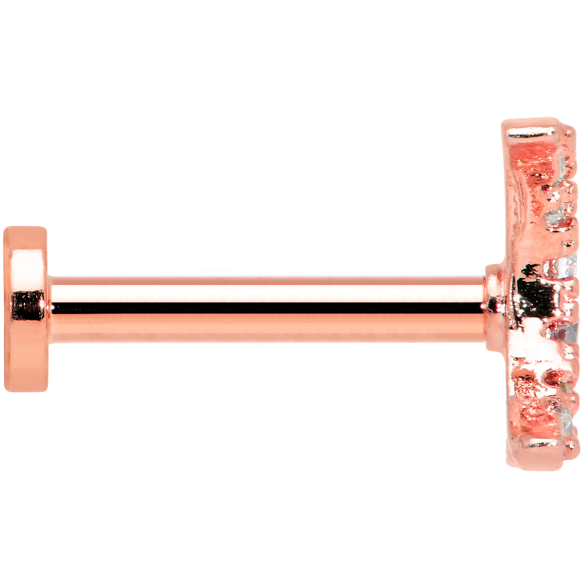 16G 5/16 Clear CZ Gem Rose Gold Tone Moon Internal Thread Labret - Image 3