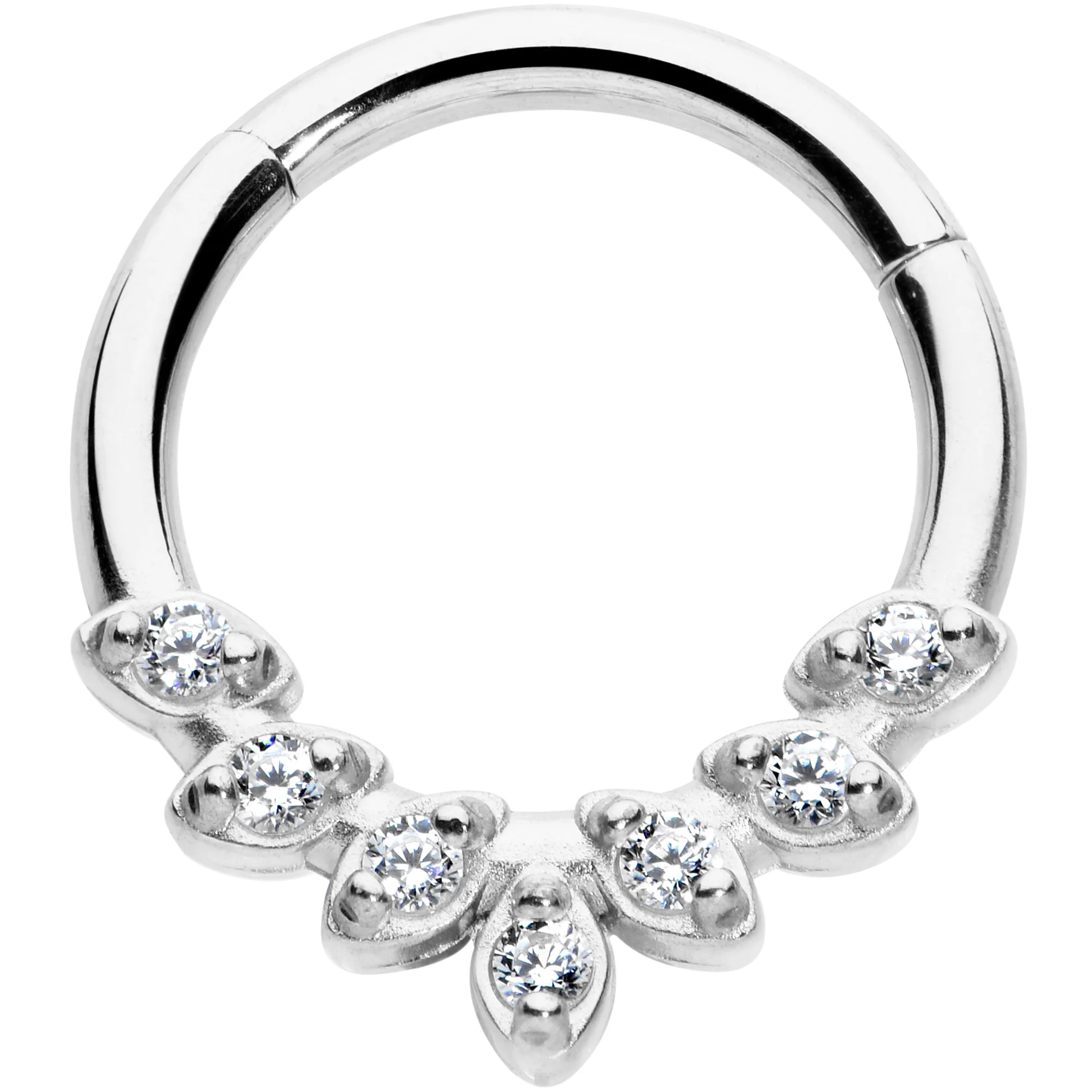 16G 5/16 Clear CZ Gem Seven Leaf Hinged Segment Ring