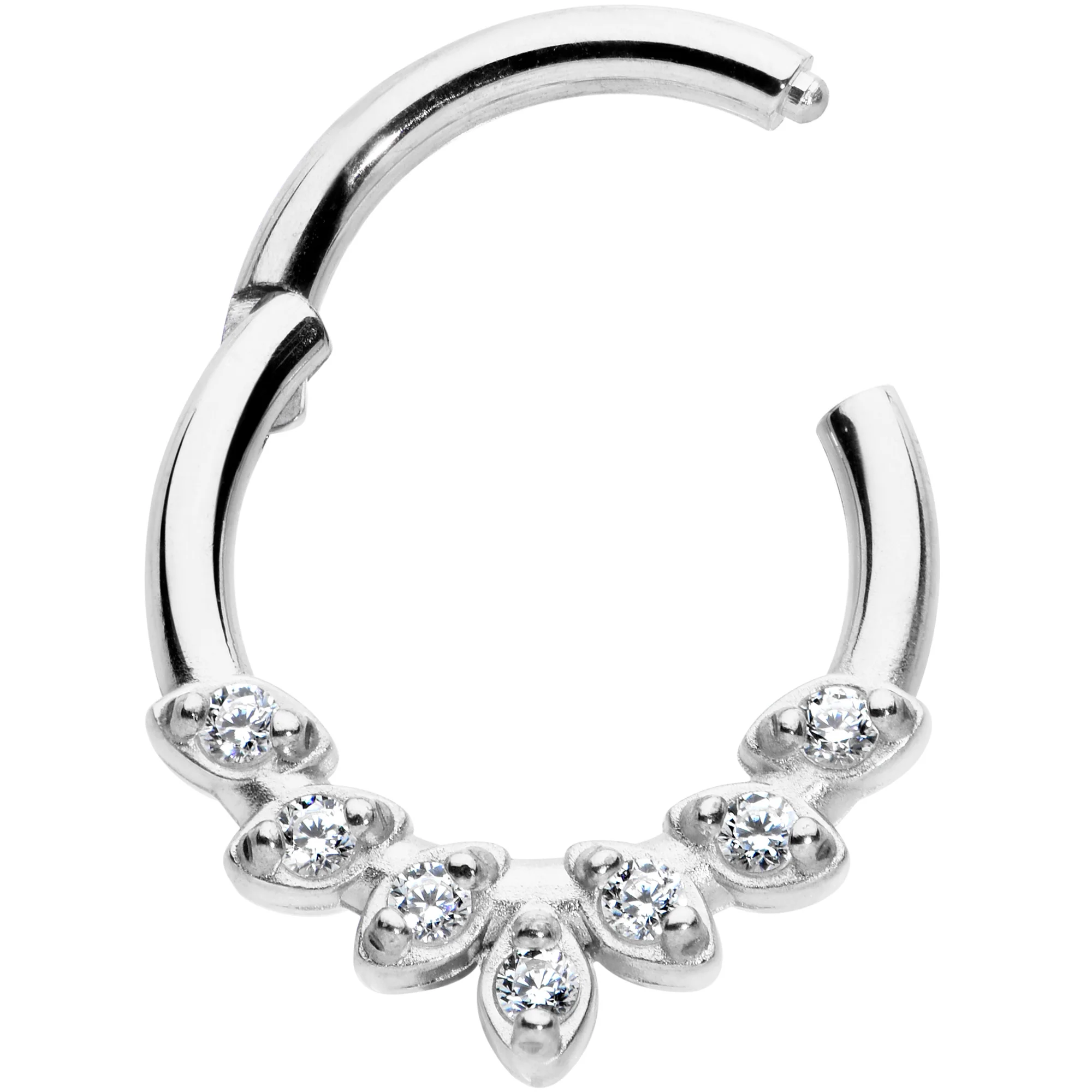 16G 5/16 Clear CZ Gem Seven Leaf Hinged Segment Ring - Image 2