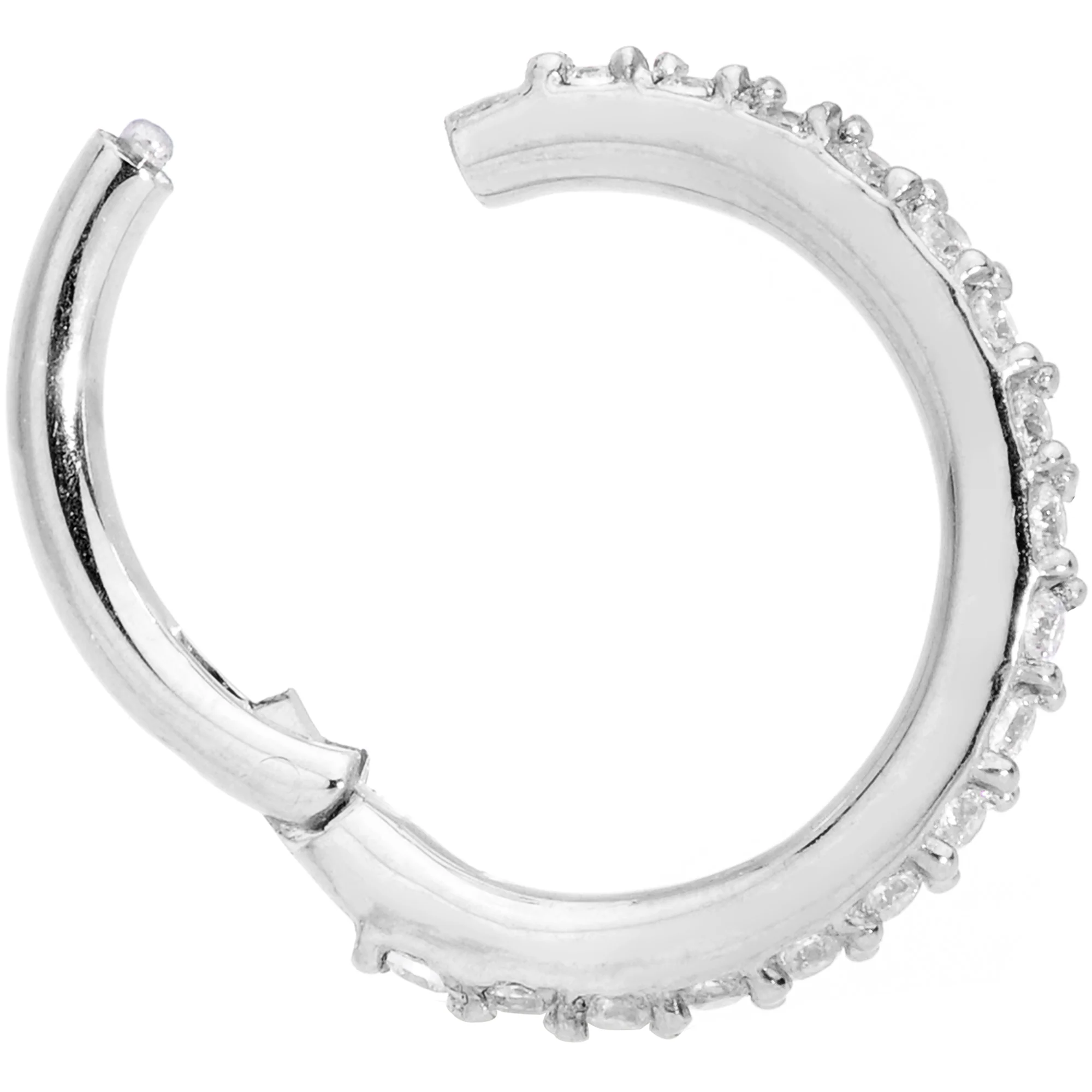 16G 5/16 Clear CZ Gem Stainless Steel Hinged Segment Ring - Image 4