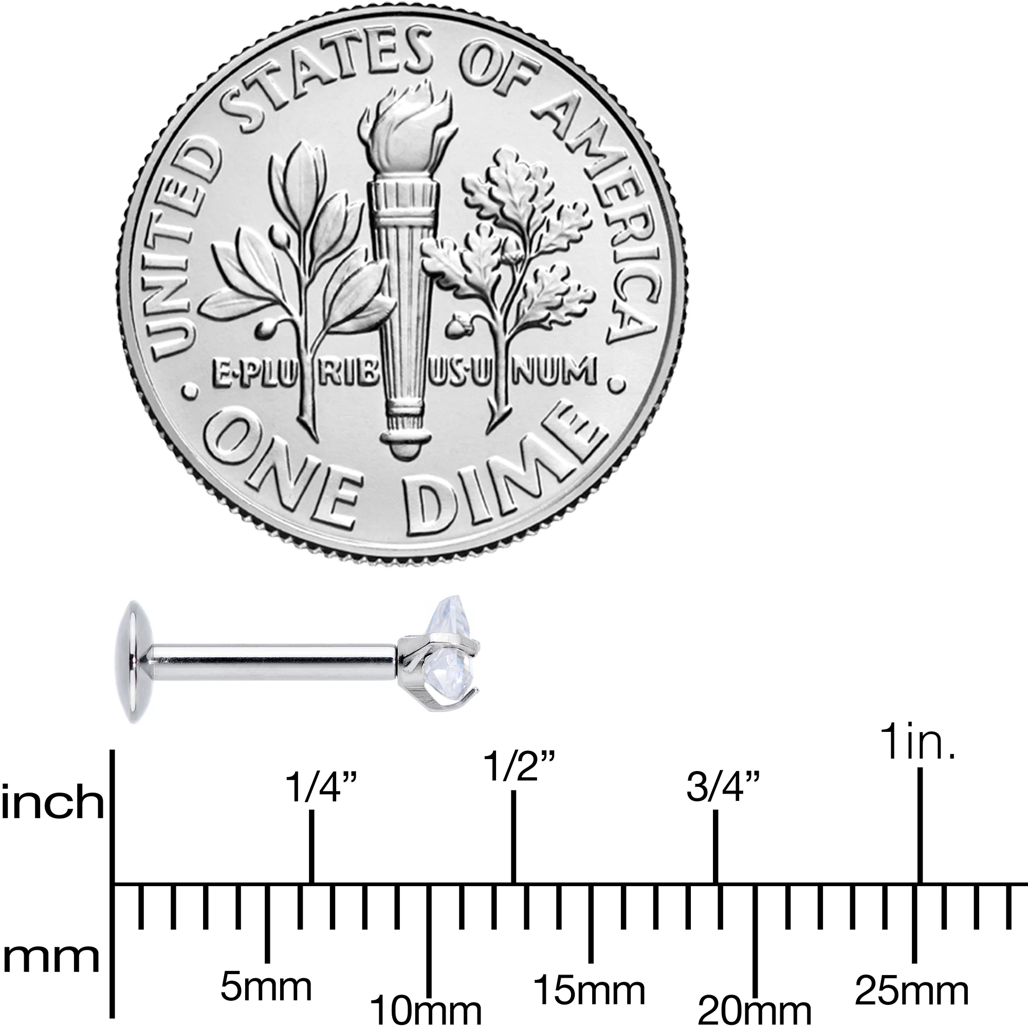 16G 5/16 Clear CZ Gem Triangle Internal Thread Labret Tragus - Image 4
