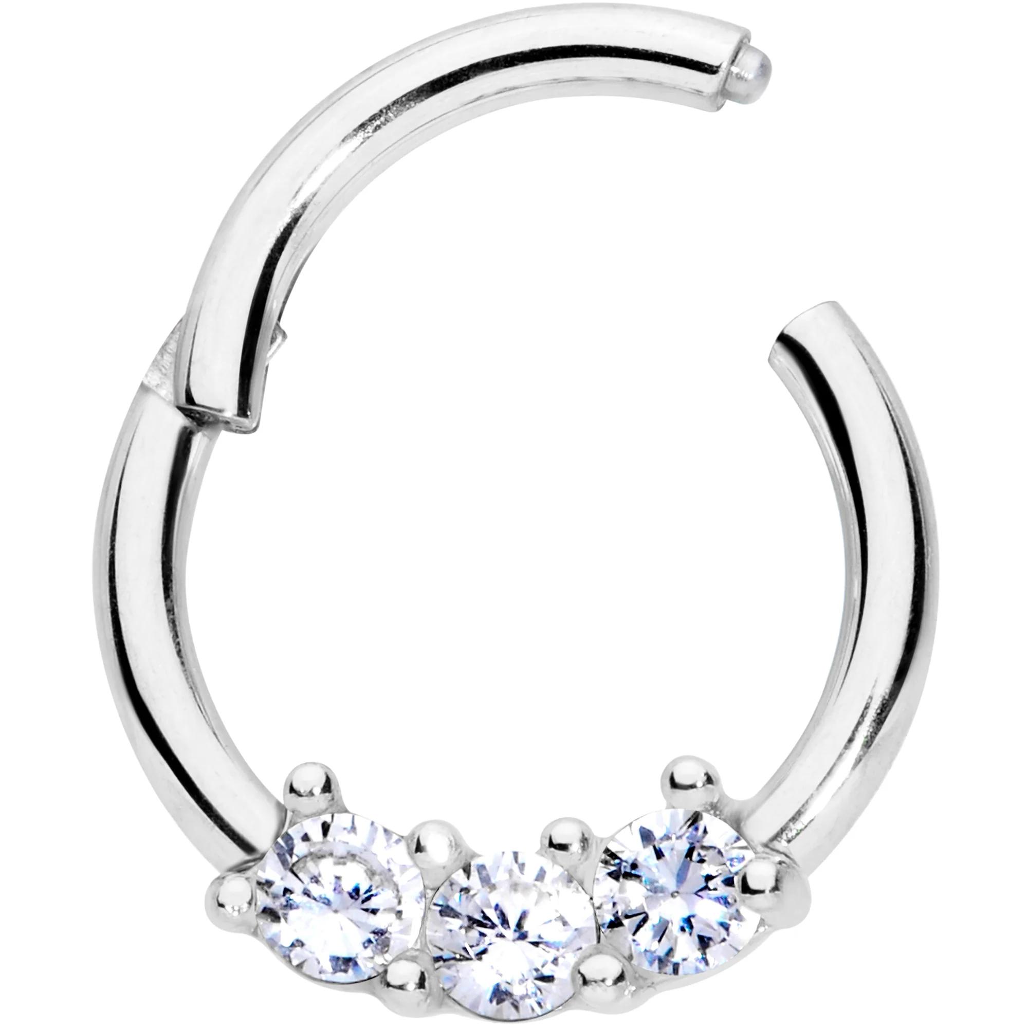 16G 5/16 Clear CZ Gem Trio Hinged Segment Ring - Image 2