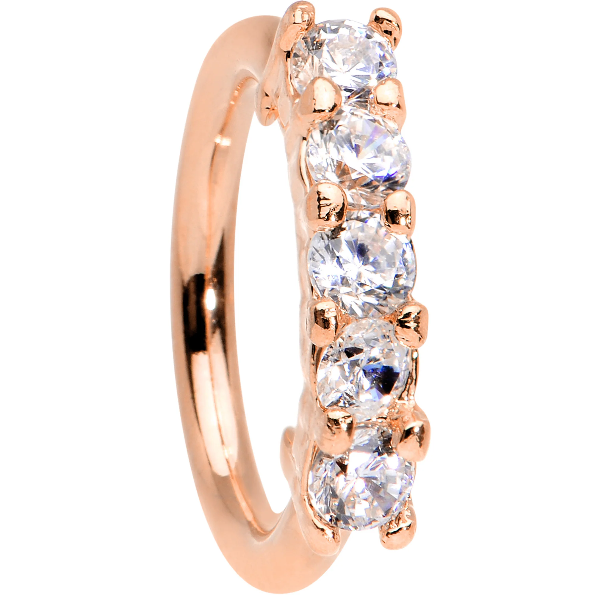 16G 5/16 Clear CZ Rose Gold IP Quintet Seamless Circular Ring - Image 2