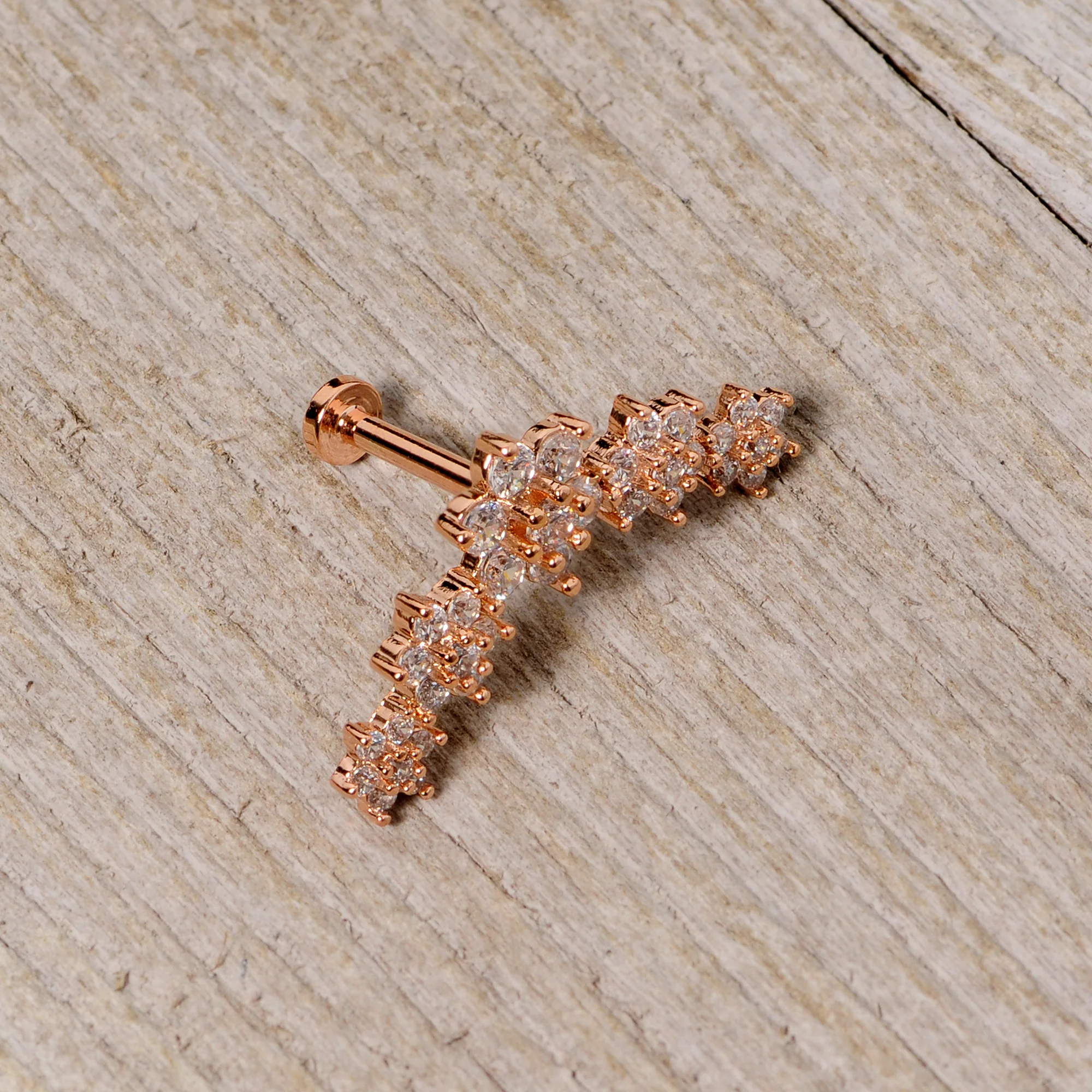 16G 5/16 Clear CZ Rose Gold Tone Floral Internal Thread Labret - Image 5